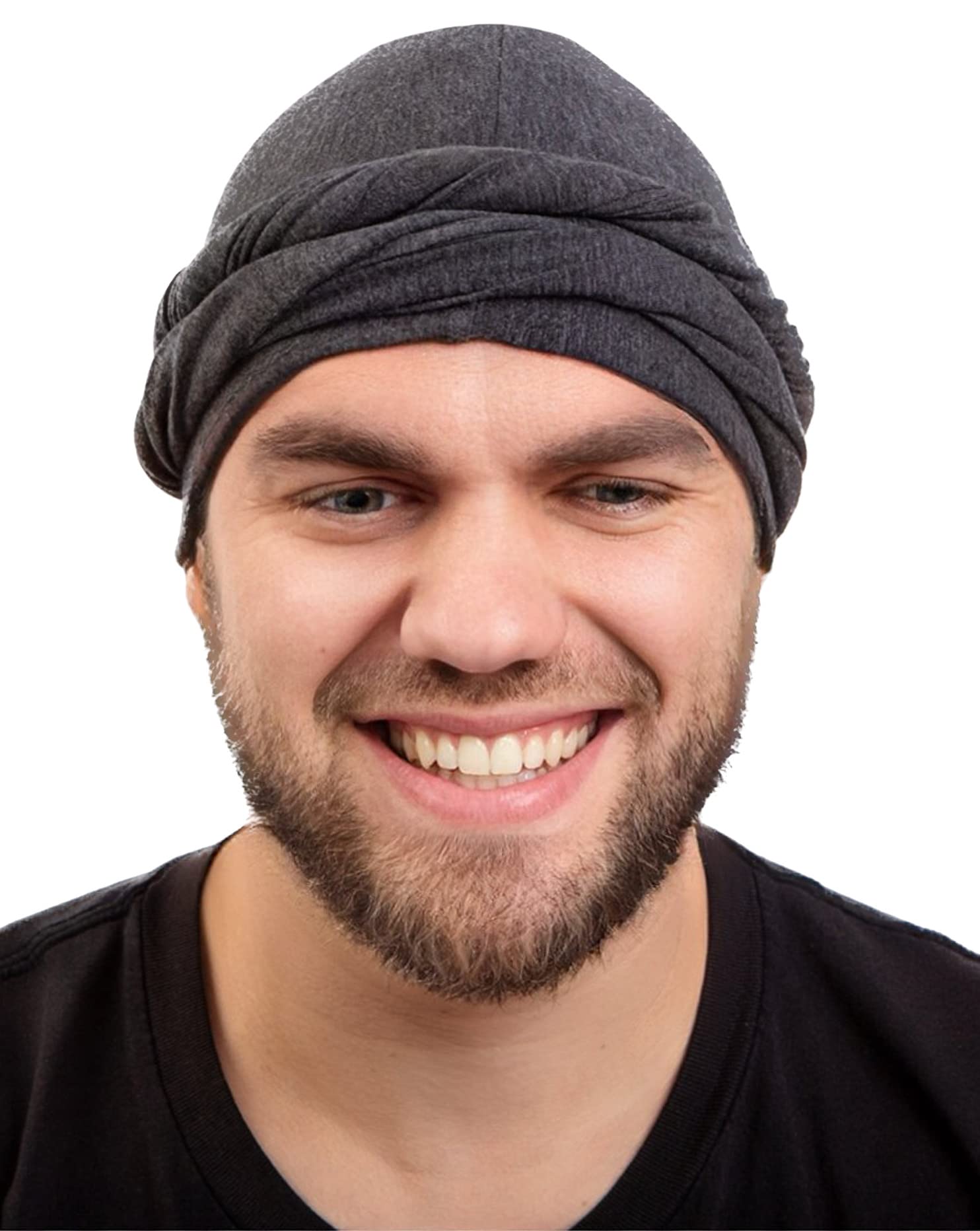 CAPLORD Silk Satin Lined Turban for Men & Women, Medium, Dark Gray, Pre-Tied Skull Cap, Sleeping Bonnet, Hair Wrap