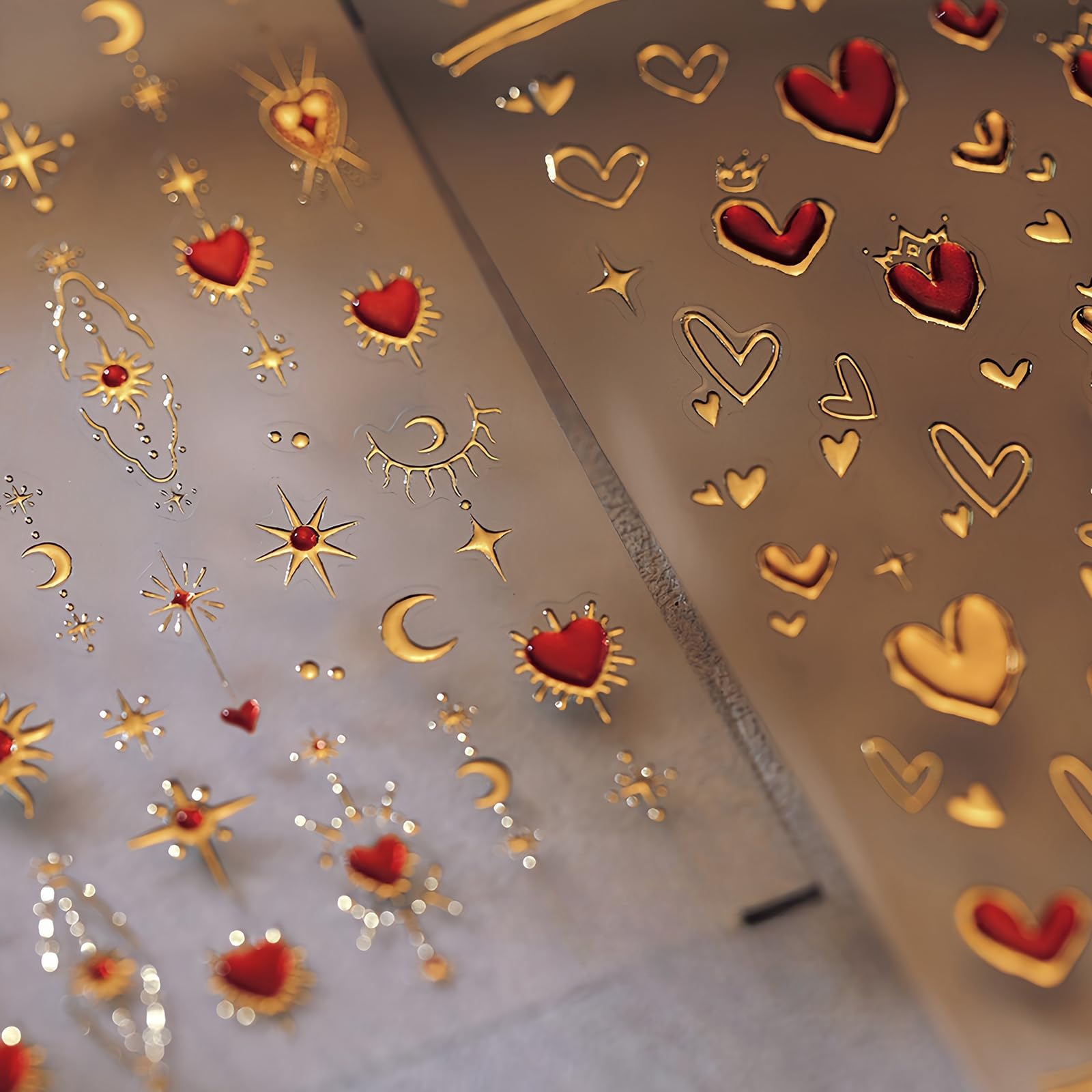 5D Embossed Heart Nail Stickers For Nail Art Gold Red Heart Star Moon Nail Art Stickers Self Adhesive Valentine'S Day Nail Decal