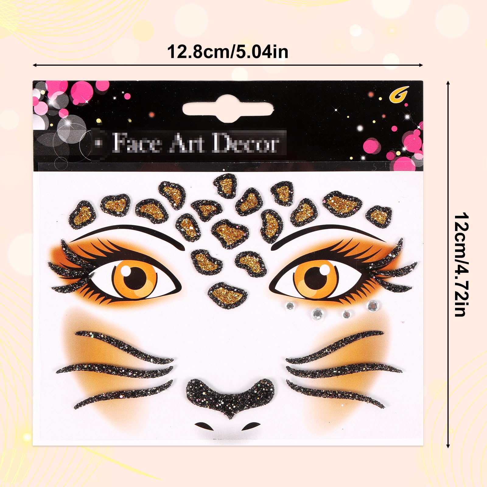 Leopard Print Temporary Tattoos, Self-Adhesive Leopard Face Jewels Cheetah Face Stickers for Halloween Costume Party Accessories