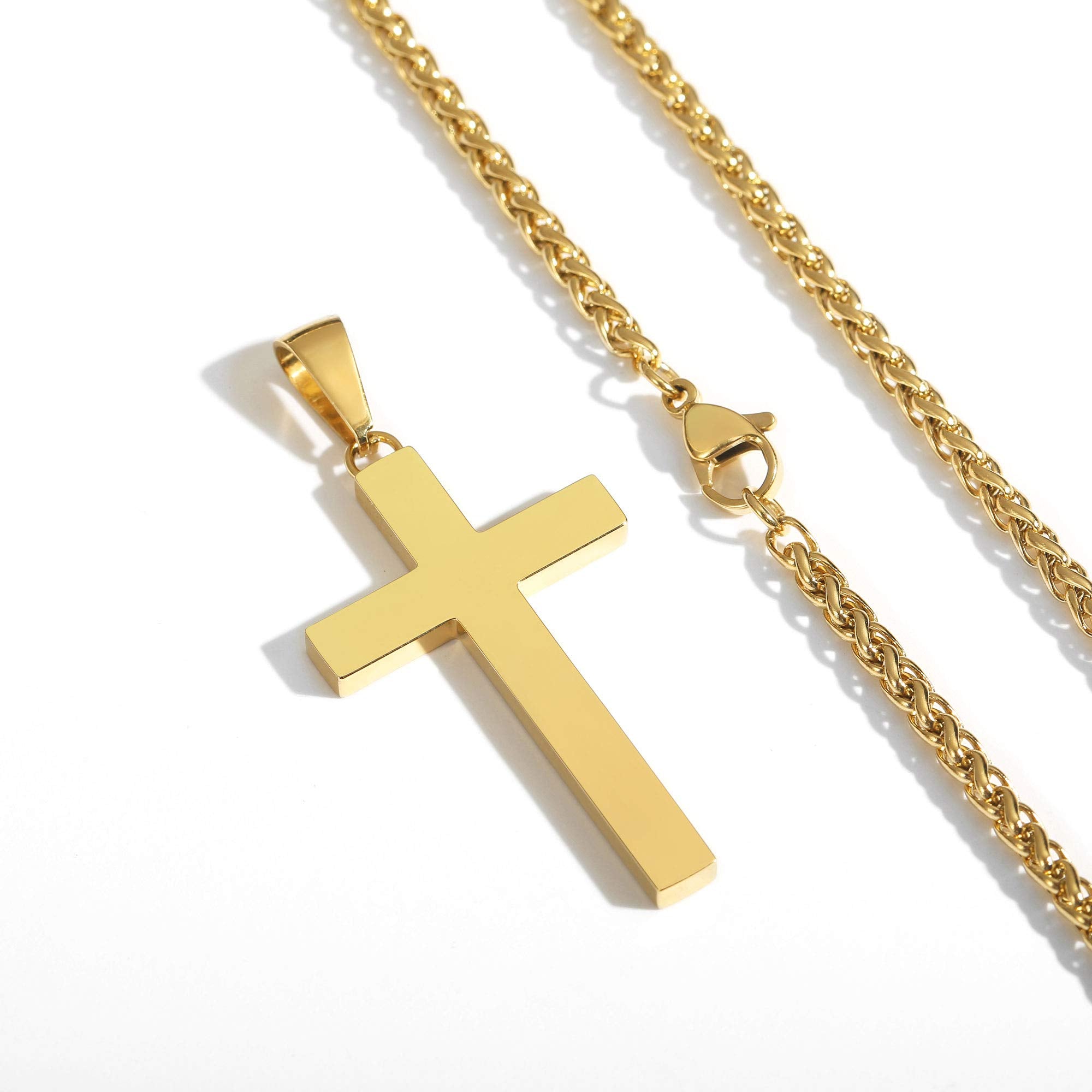 P. BLAKE Gold Cross Necklace for Men Boys, Stainless Steel Cross Pendant Chain Christian Religious Jewelry Valentine Christmas G