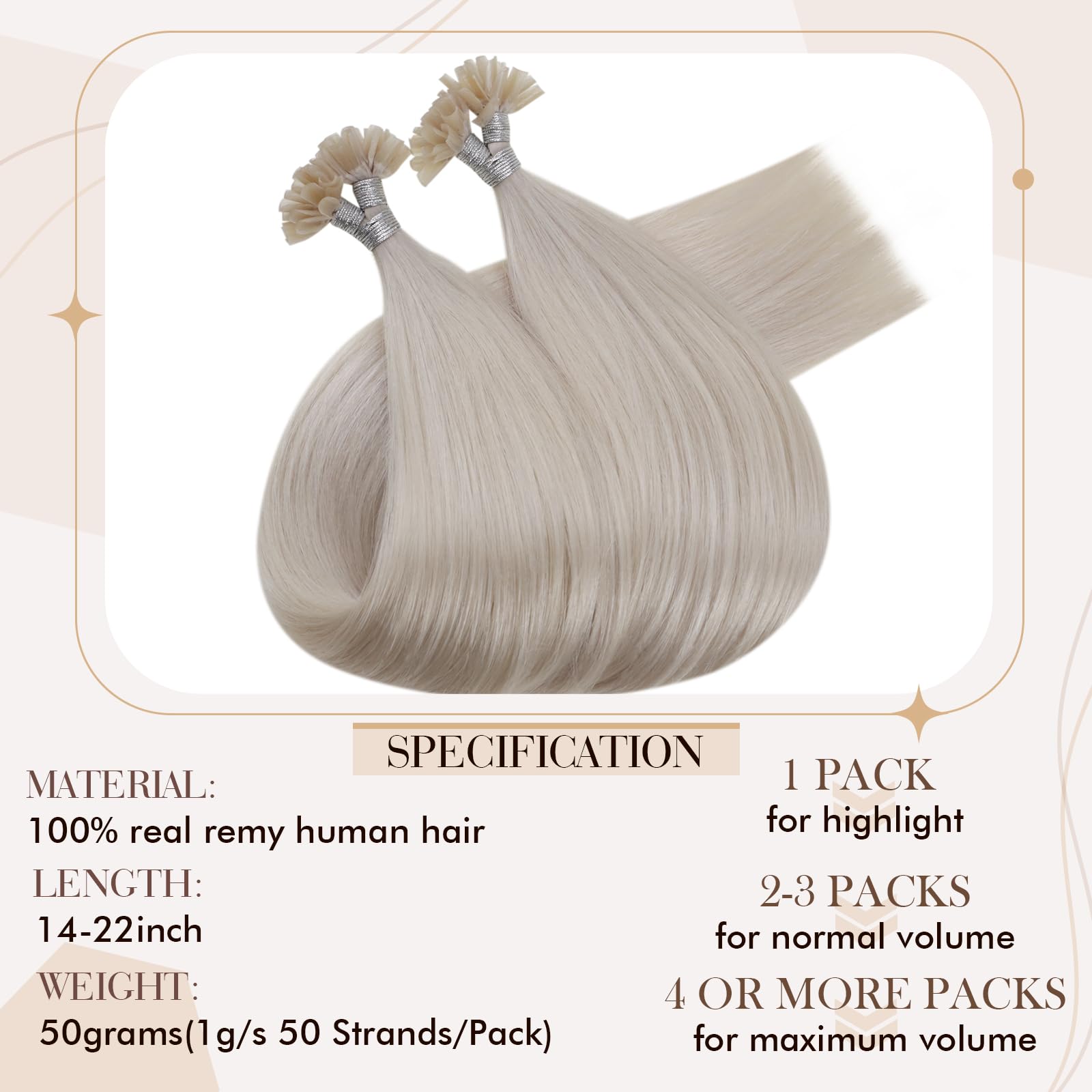Hetto K Tip Hair Extensions Real Human Hair #60 Platinum Blonde U Tip Hair Extensions Human Hair 14 Inch Invisible Keratin Hair