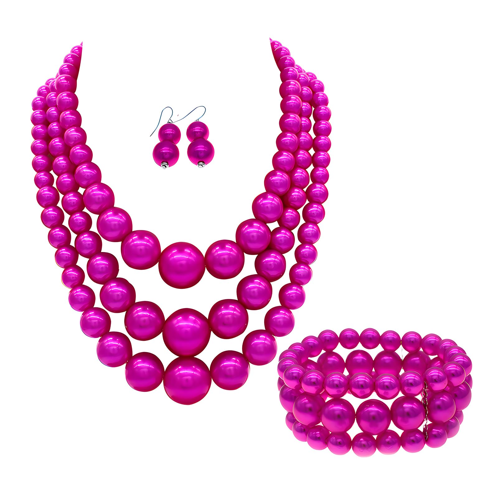 Big Pearl Necklace for Women Chunky Pearl Necklace and Earring Set Large Pearl Costume Necklace 1920s Pearl Necklace Faux Pearls