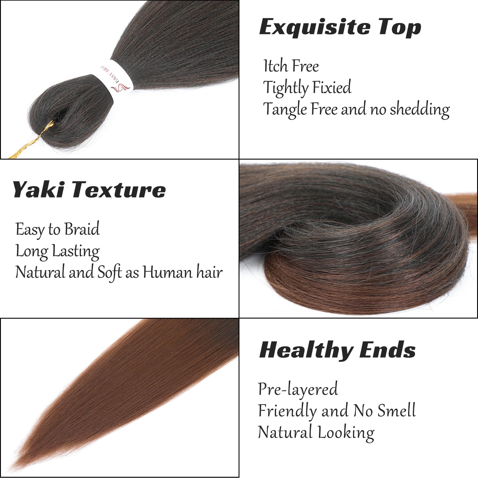 Royota Braiding Hair Pre Stretched Ombre Brown 26 Inch 3 Pieces 1B/30 Two Tone Prestretched Ez Braid Synthetic Soft Yaki Knotles