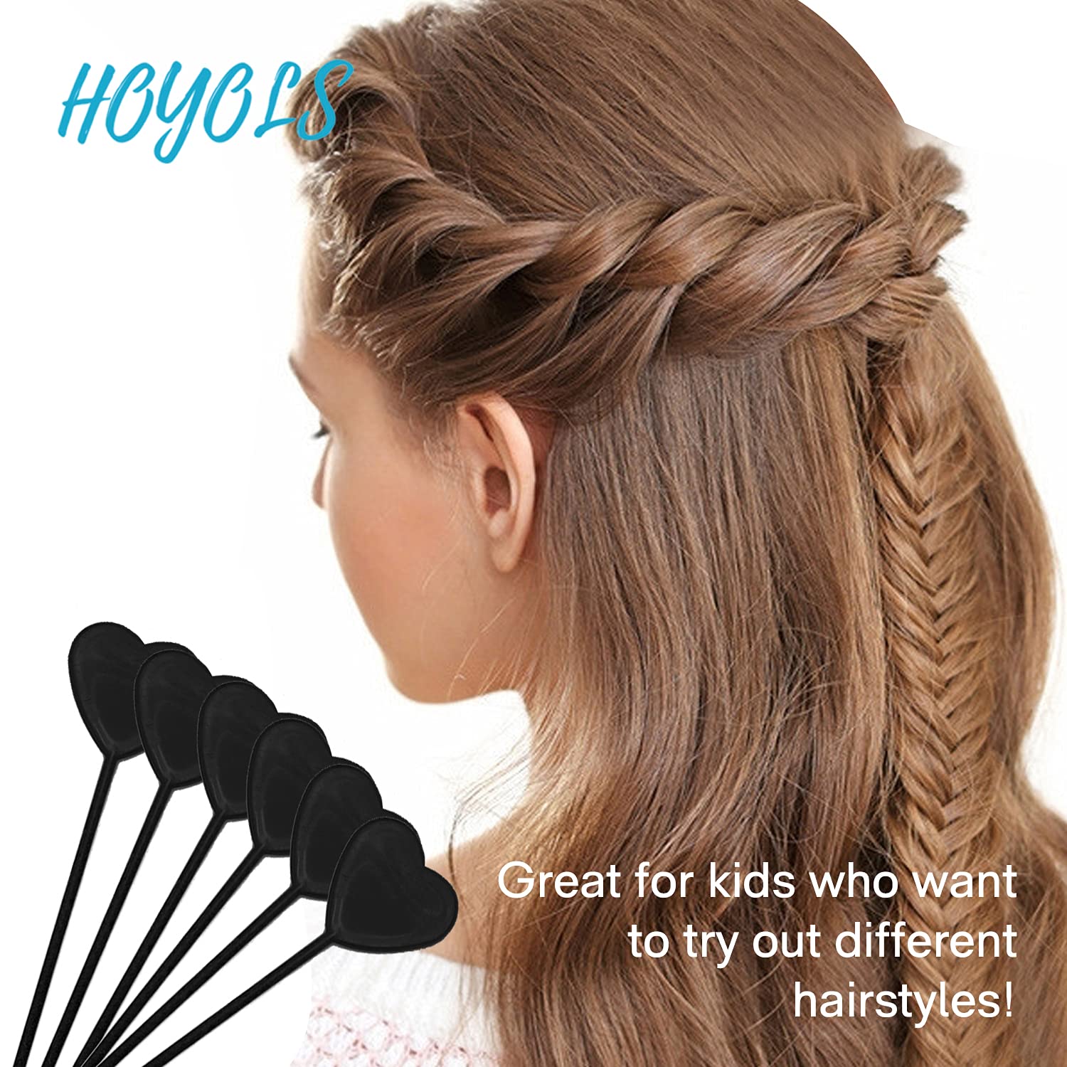Hoyols 12pcs Quick Topsy Tail Hair Beader Tool for Braiding Hair Beads on Braids Threader Braider Loop Tool for Kids Girls Strin