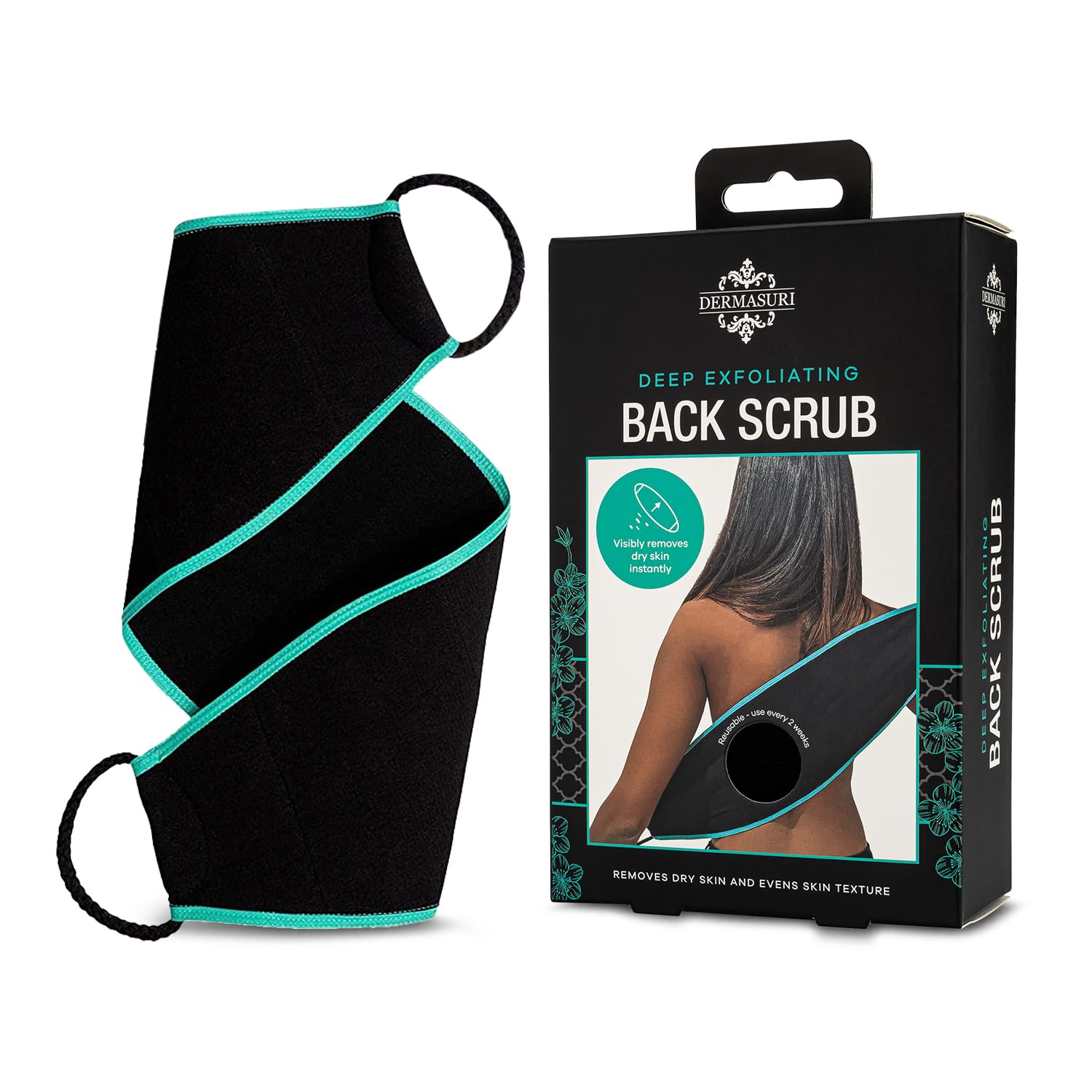 Dermasuri Deep Exfoliating Back Scrubber -Bath & Shower Back Scrub - Body Exfoliator Scrub Tool - Skin Care For Women & Men - Ex