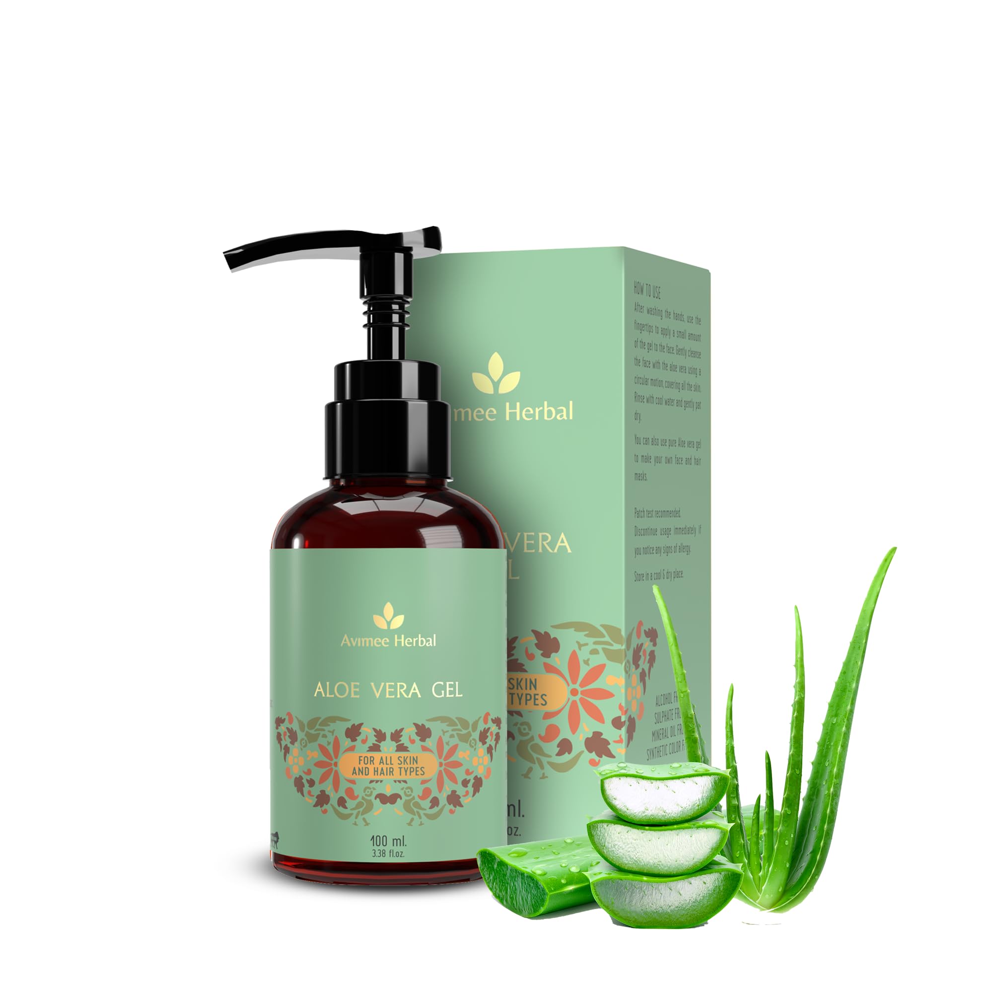 Avimee Herbal Pure Aloe Vera Gel For Skin And Hair - 100 Ml | Hydrates, Moisturizes & Soothes Irritated Skin | Vitamin E & Natur