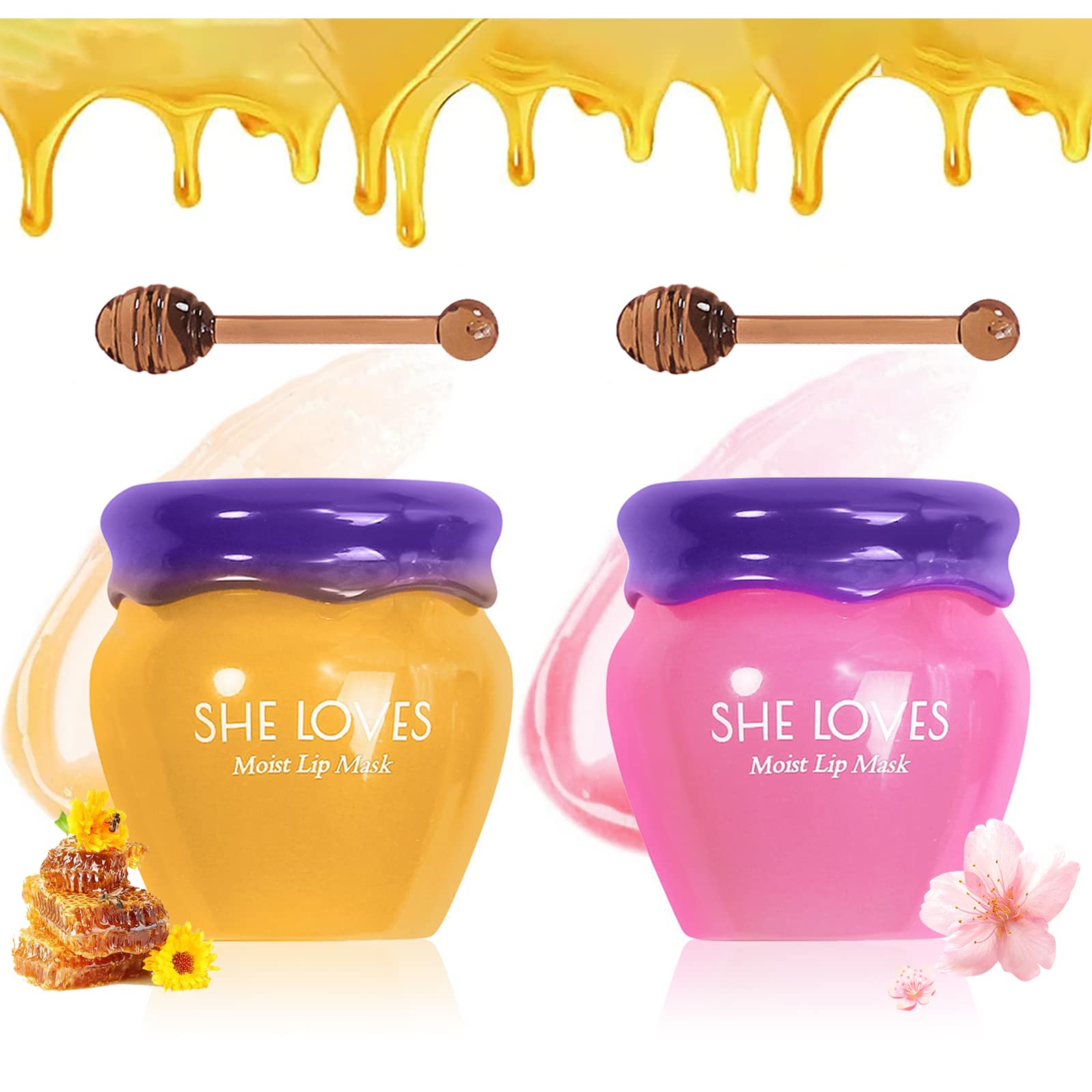 2Pcs Honey&Sakura Lip Balm Pot,Day And Night Repair Lip Sleeping Masks Honey Lip Balm,Anti-Wrinkle Remove Dead Skin Lip Mask,Fad