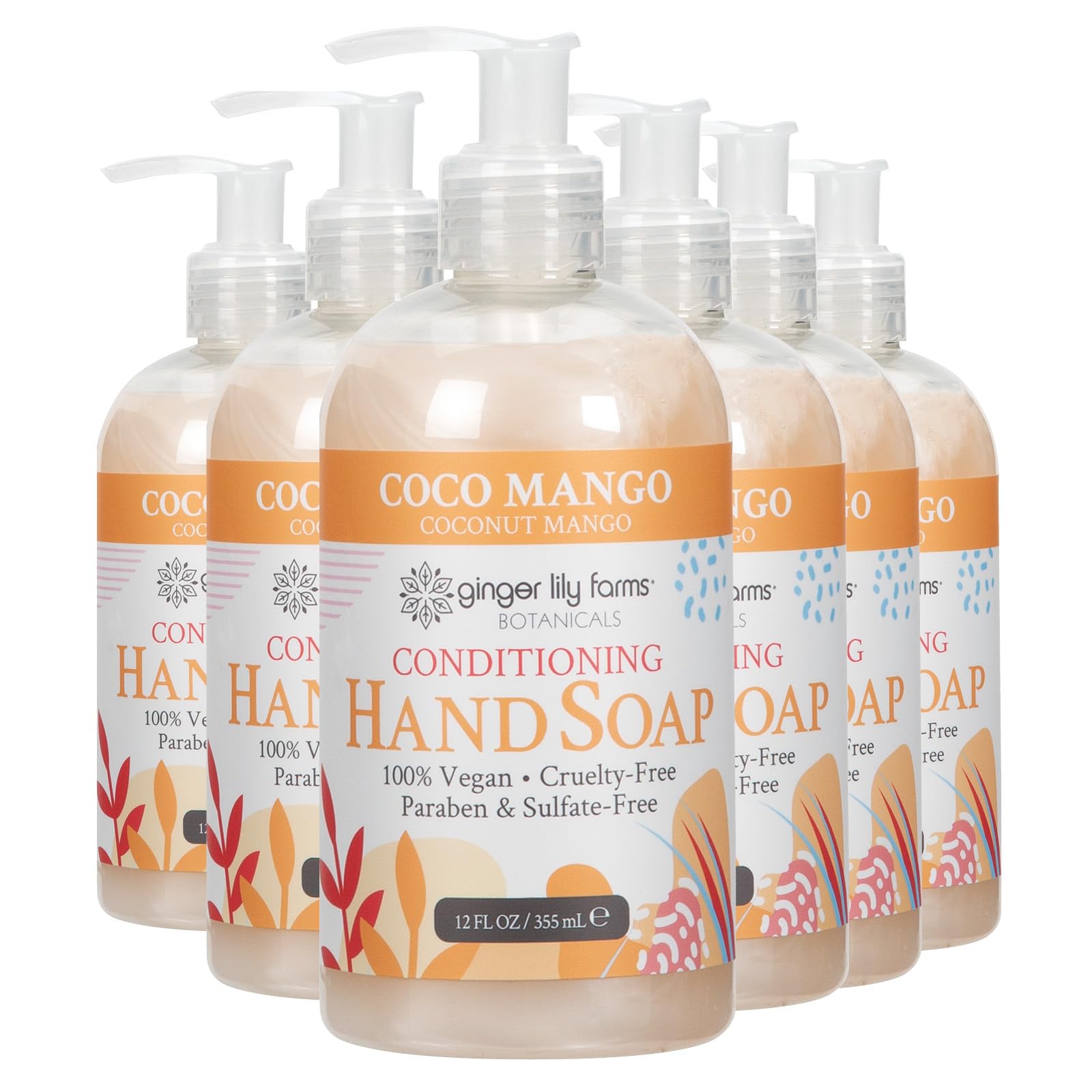 Ginger Lily Farms Botanicals Conditioning Liquid Hand Soap, Coco Mango, 100% Vegan & Cruelty-Free, Coconut Mango Scent, 12 Fl Oz