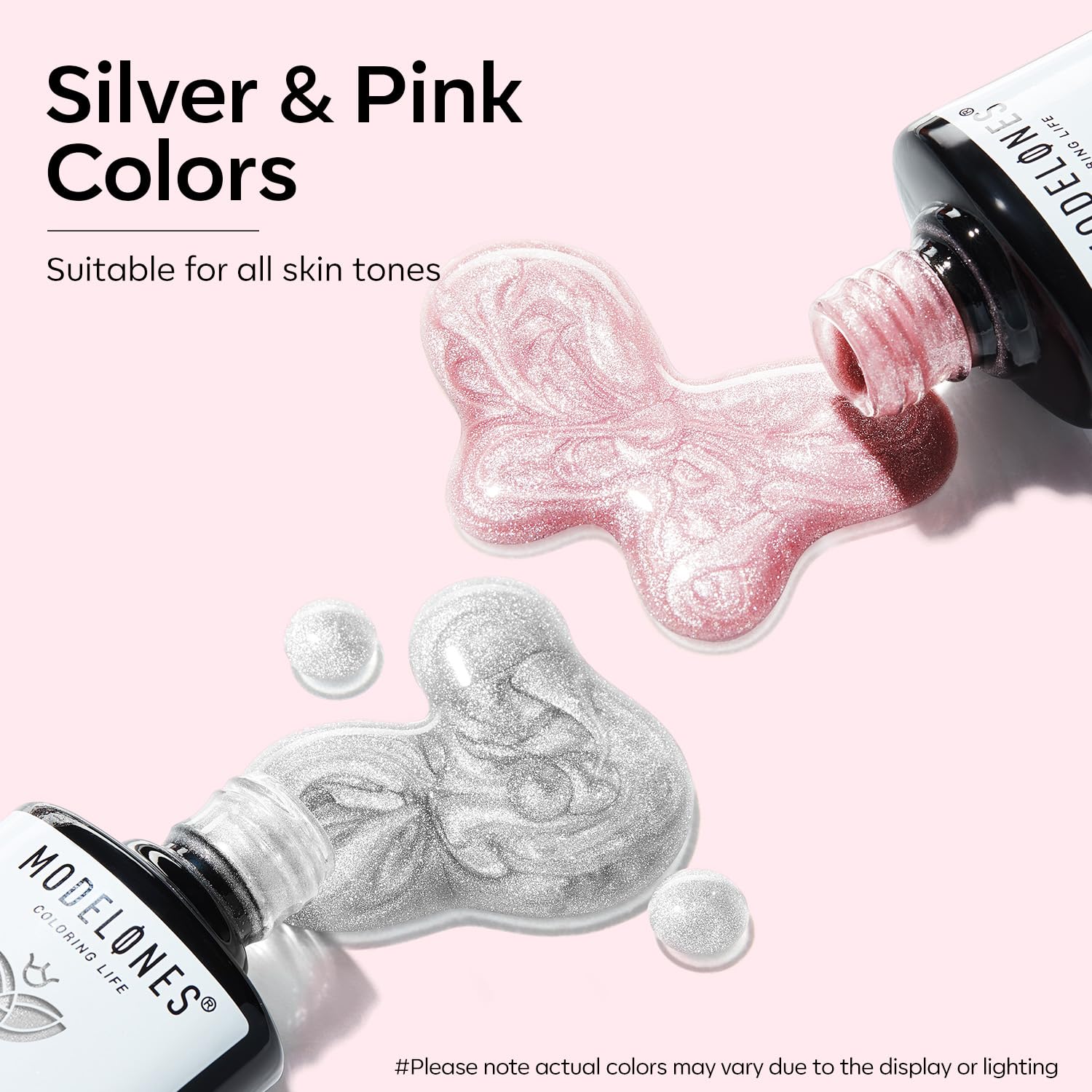 Modelones Cat Eye Gel Nail Polish, 2 Pcs 15Ml Pink Sliver Holographic 9D Cat Eye Glitter Multichrome Silver Pink Shades Polish W