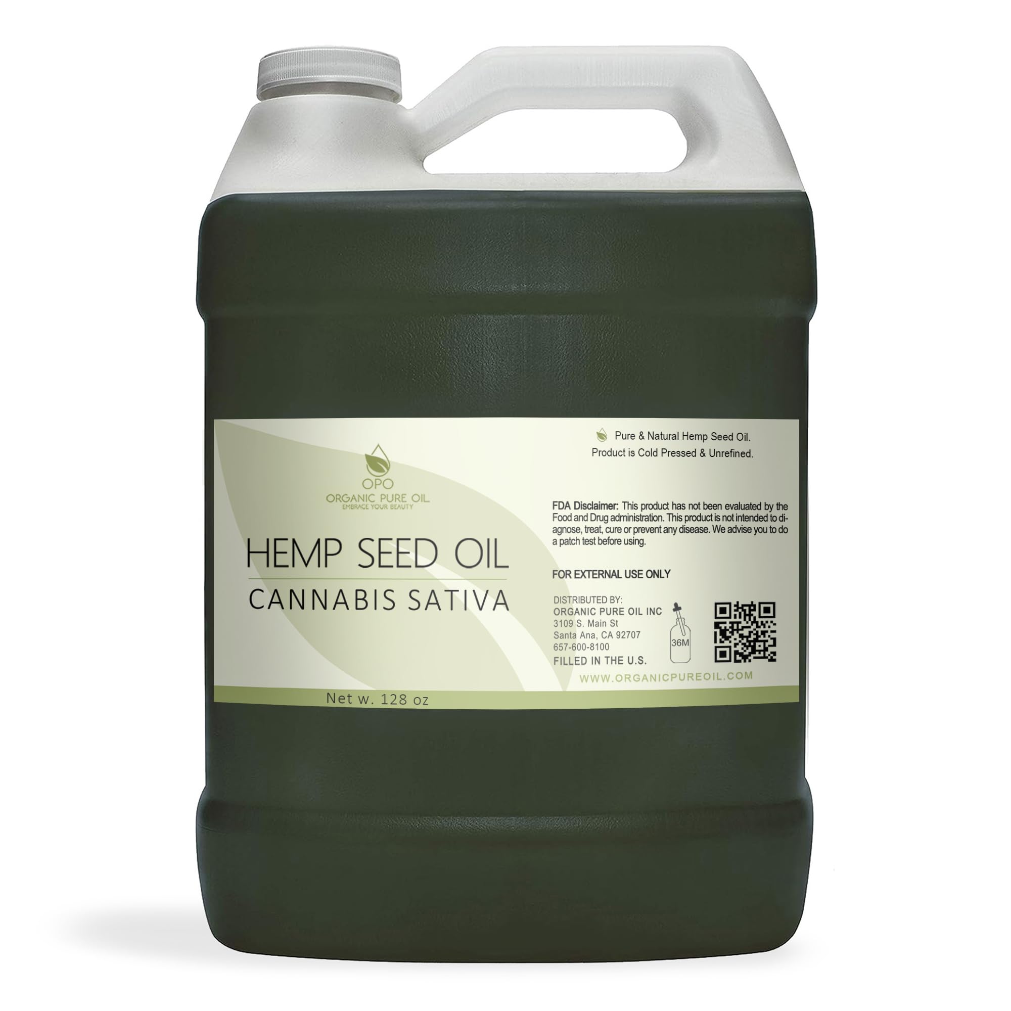 Hemp Seed Oil - Pure, Unrefined, Cold Pressed, All-Natural Non-GMO, Extra Virgin, Undiluted, Carrier Oil - Bulk 128 oz / 1 Gallo