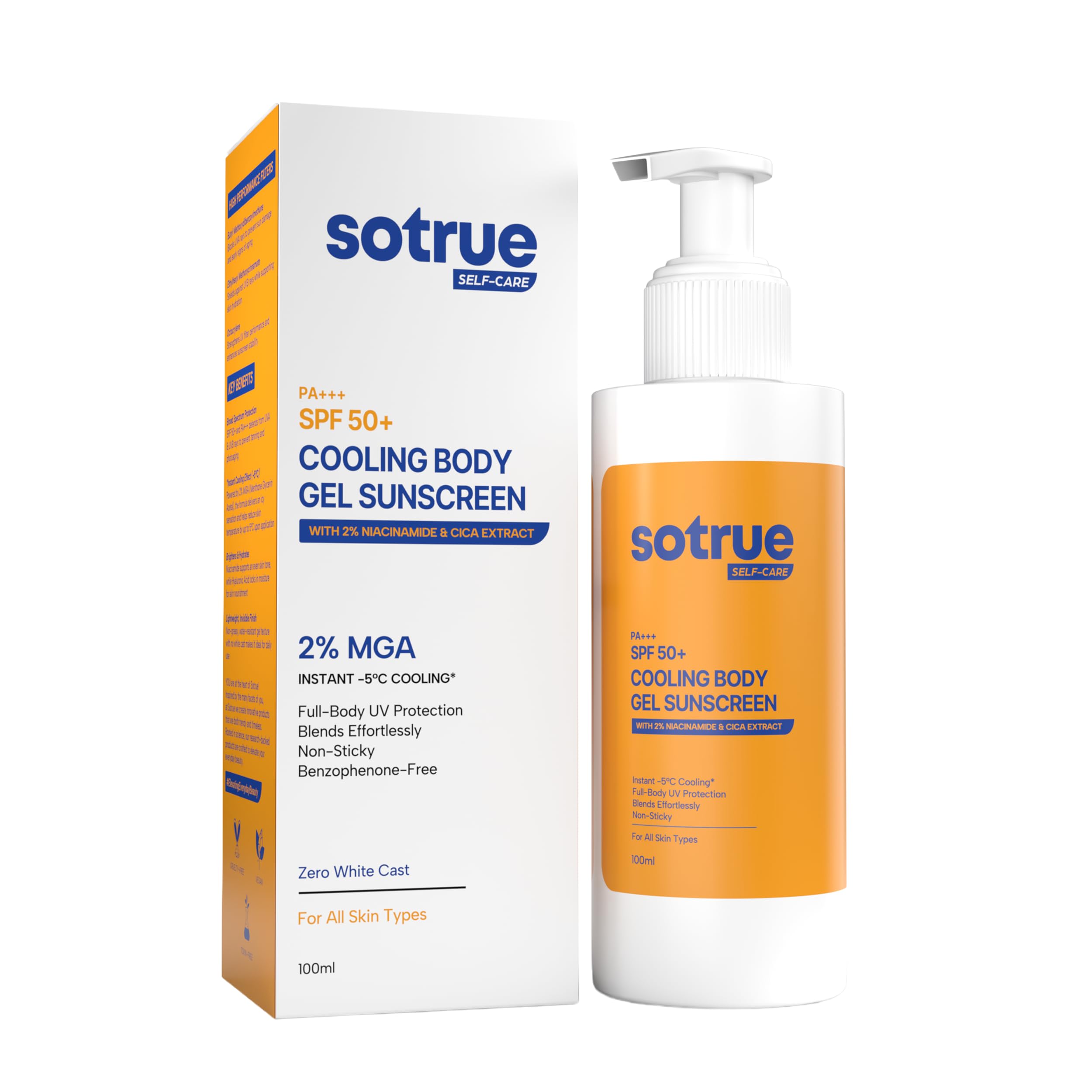 Sotrue Cooling Body Gel Sunscreen with 2% MGA, 100ml | Instant 5C Cooling with SPF 50+ PA+++ | 2% Niacinamide & Cica | No White