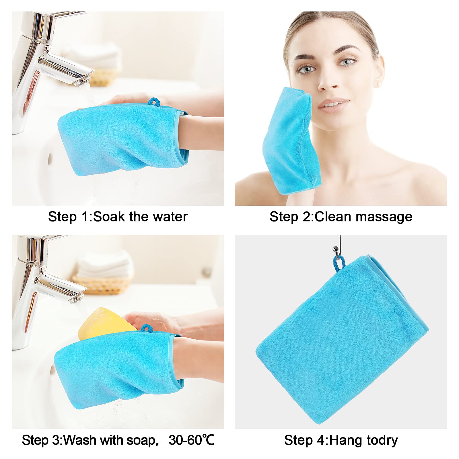 Phogary 10 Pcs Microfiber Body Wash Mitts, Flannel Soft Face Mitten, Bath Spa Cloth, Reusable Makeup Remover Mitt Gloves, Europe