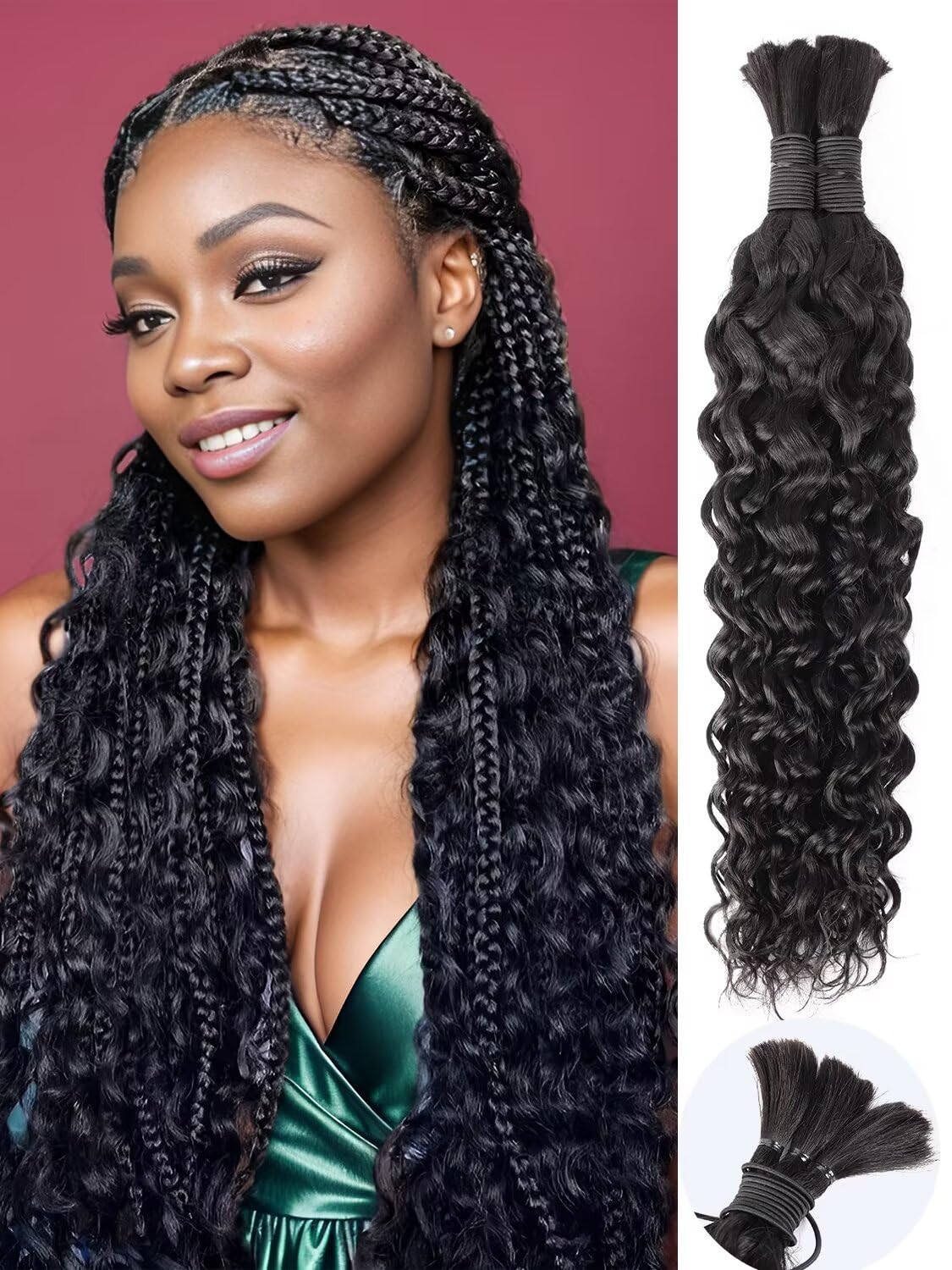 100G 18 Inch Human Braiding Hair Water Wave Bulk Human Hair For Braiding Deep No Weft 10A Brazilian Virgin Curly Human Hair Exte
