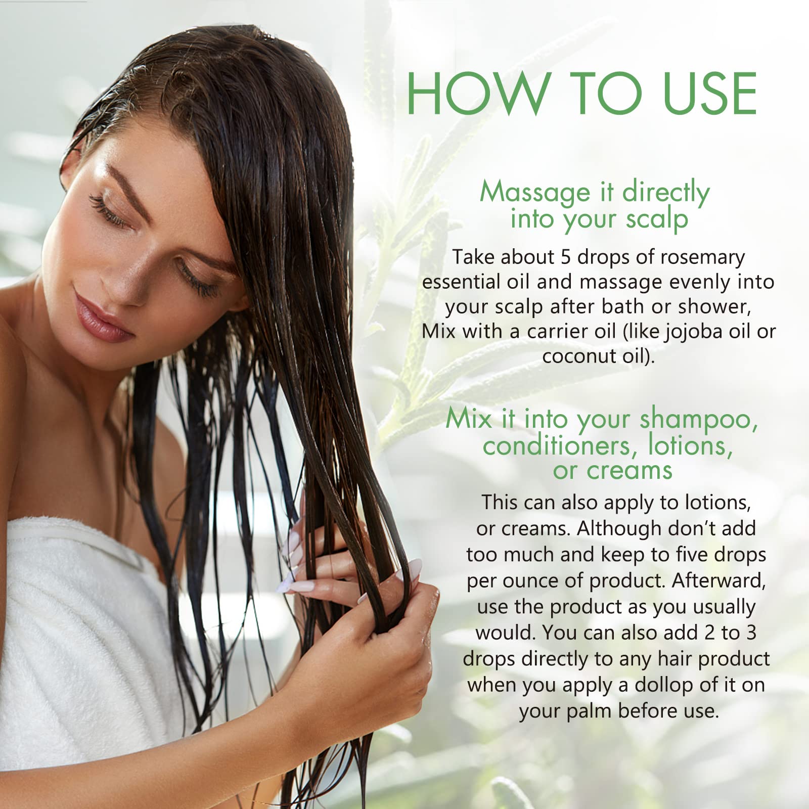 Bieyoc Rosemary Oil For Hair Growth 60Ml, With A Head Massage Brush Silicone, Improve Hair Loss And Nourishes Scalp