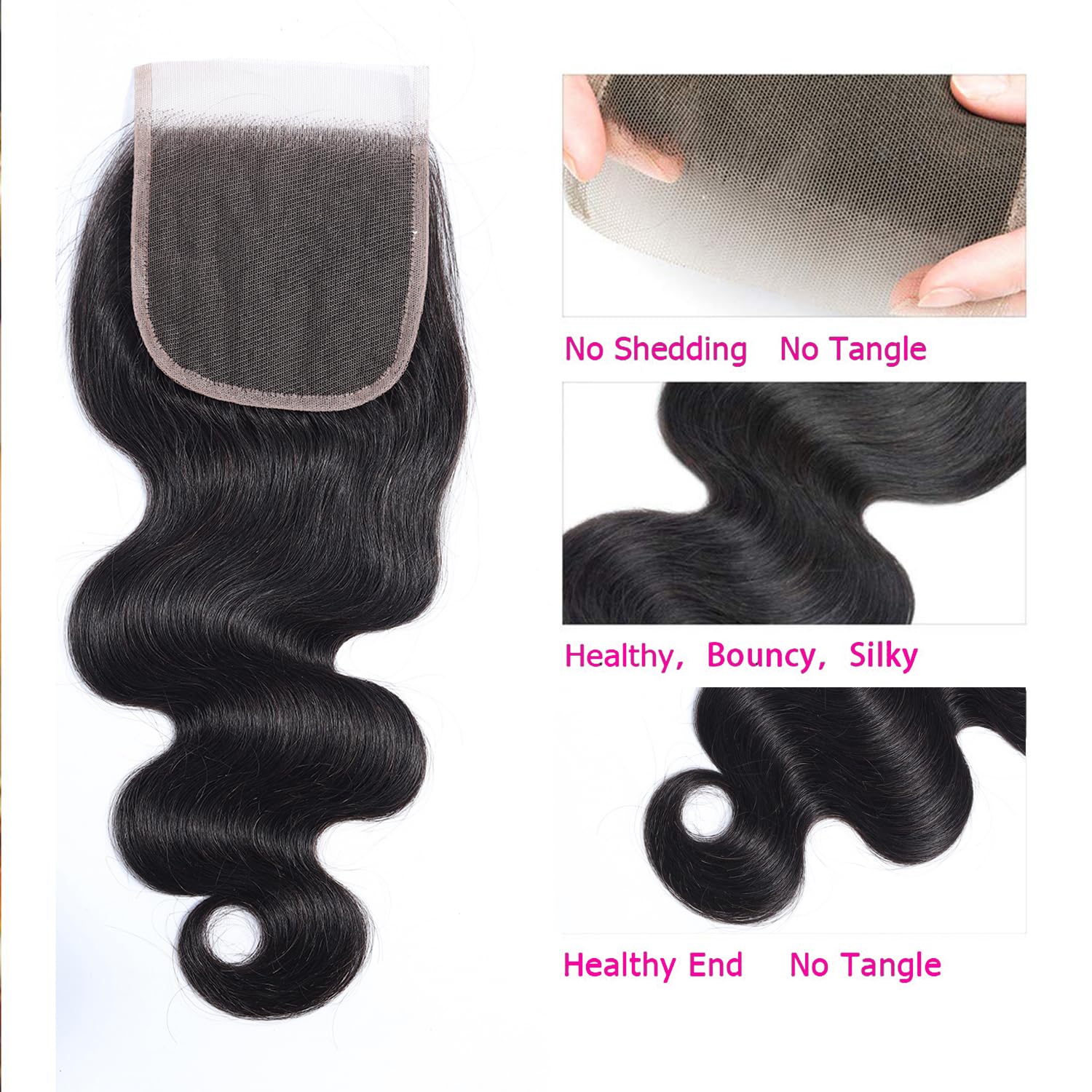 Selina Lace Closure 20 Inch Brazilian Body Wave Closure Free Part Lace Closure 4X4 Unprocessed Human Hair Natural Black Color Vi