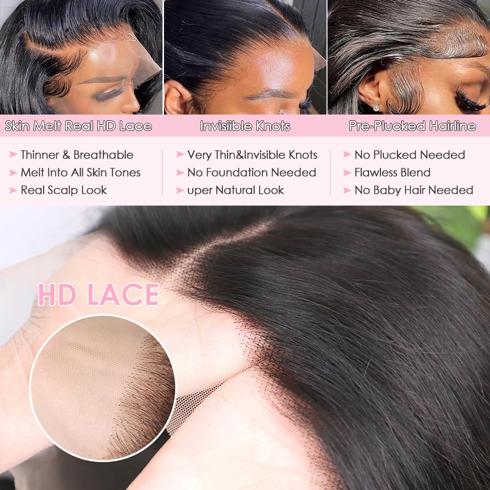 Yamikk 13X6 Hd Lace Front Wigs Human Hair Pre Plucked Bleached Knots 180 Density Body Wave Frontal Wigs For Women With Baby Hair