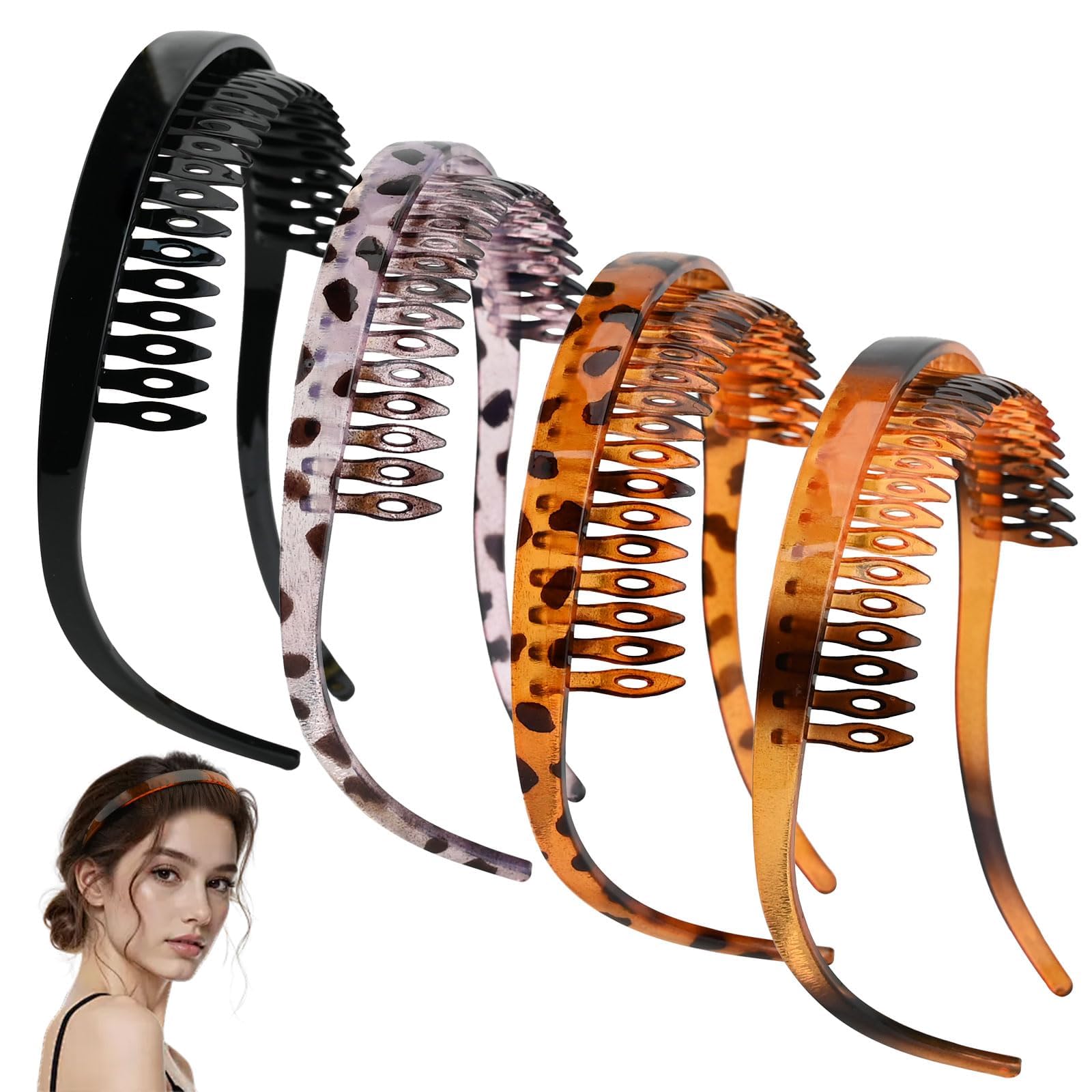 4Pcs Square Headband Hair Bands For Women And Girls, UShape Eyeglass Holder 4Piece Set, Comfortable Hair Accessories For Daily