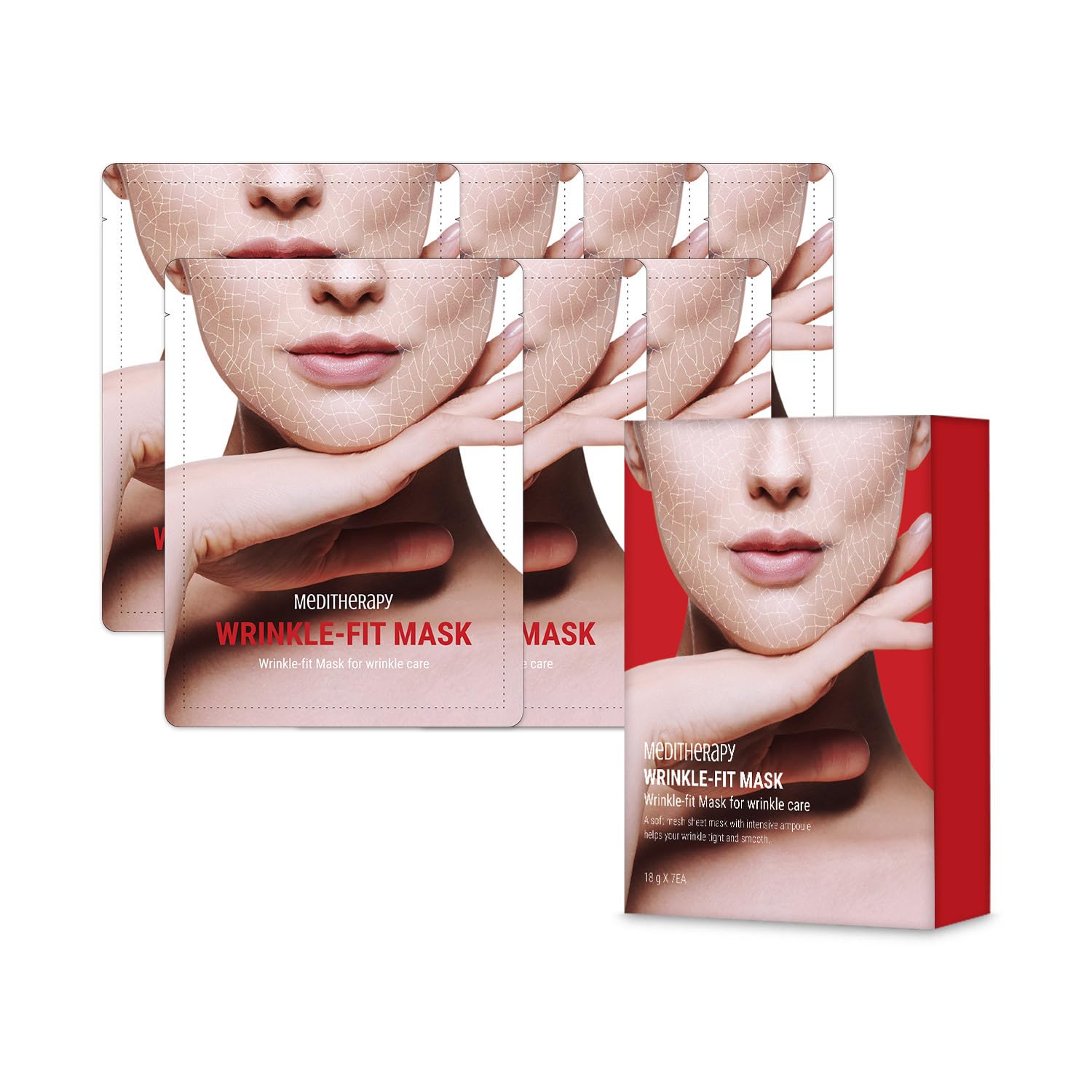 Meditherapy Wrinkle-Fit Mask (7Ea), Collagen Mask, Hydrating, Lifting Sagging Skin, Improving Elasticity, Hyaluronic Acid, Glass