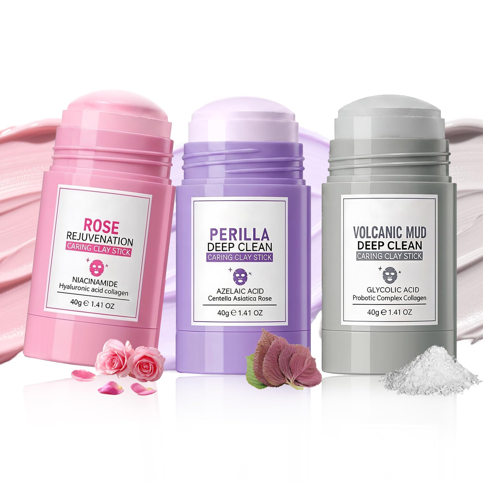 LXTTDABEN 3Pcs Clay Mask Stick for Face,Pore Mask for Deep Cleansing,Mud Mask for Exfoliating,Clay Face Masks Skincare,Hydrating
