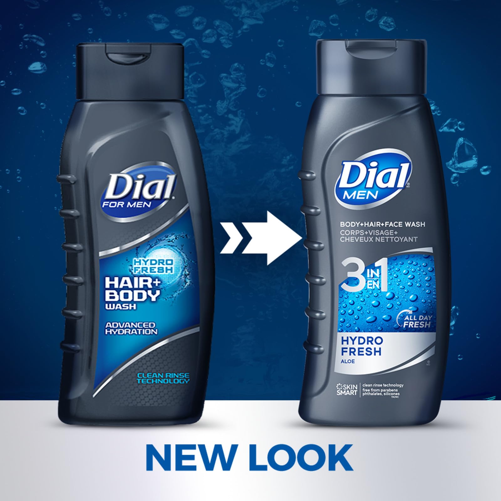 Dial Men 3in1 Body, Hair and Face Wash, Hydro Fresh, 16 fl oz, Pack of 6