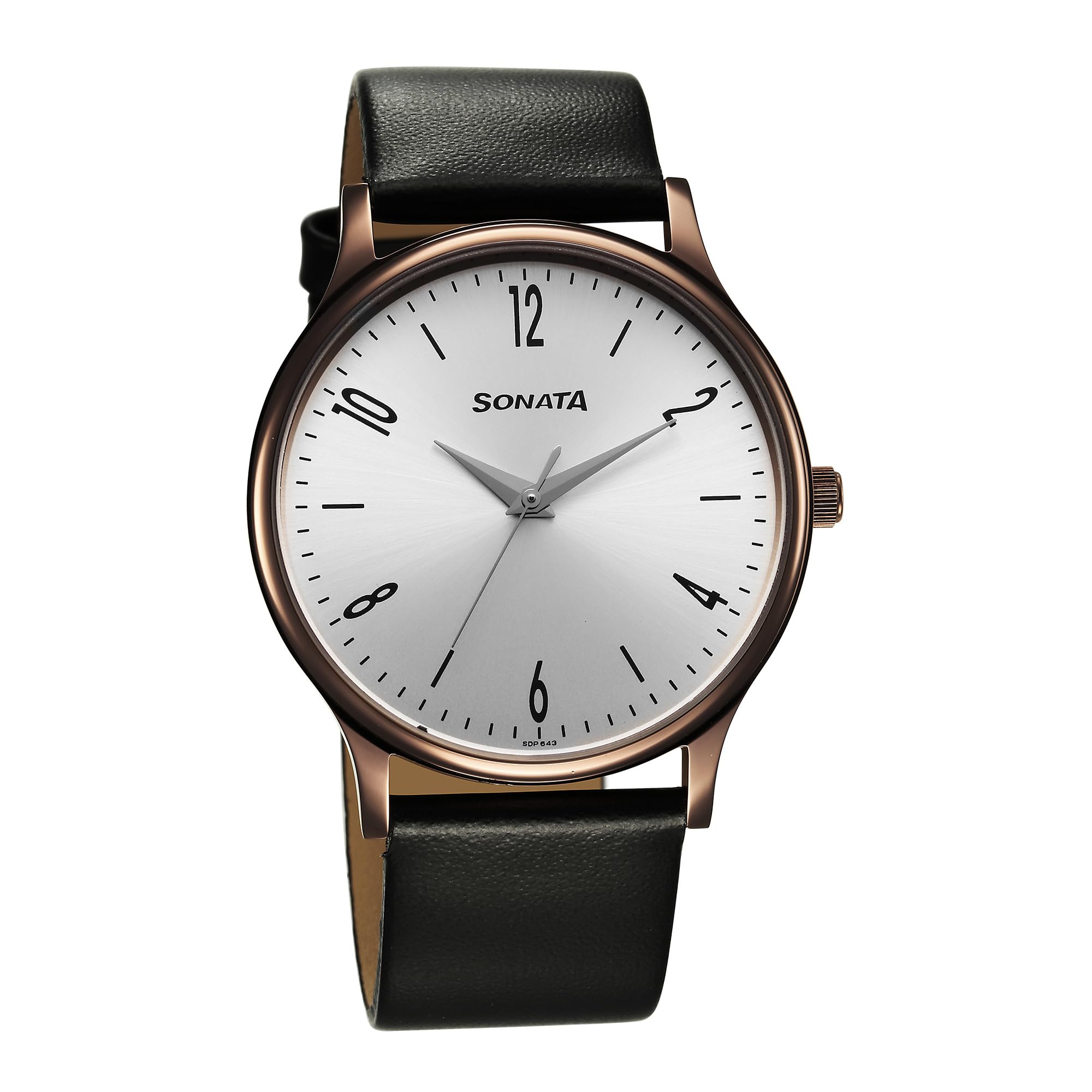 Sonata Aspire Quartz Analog Silver Dial Leather Strap Watch For Men-77105Ql03W/Nt77105Ql03W, Black Colour, Minimalist