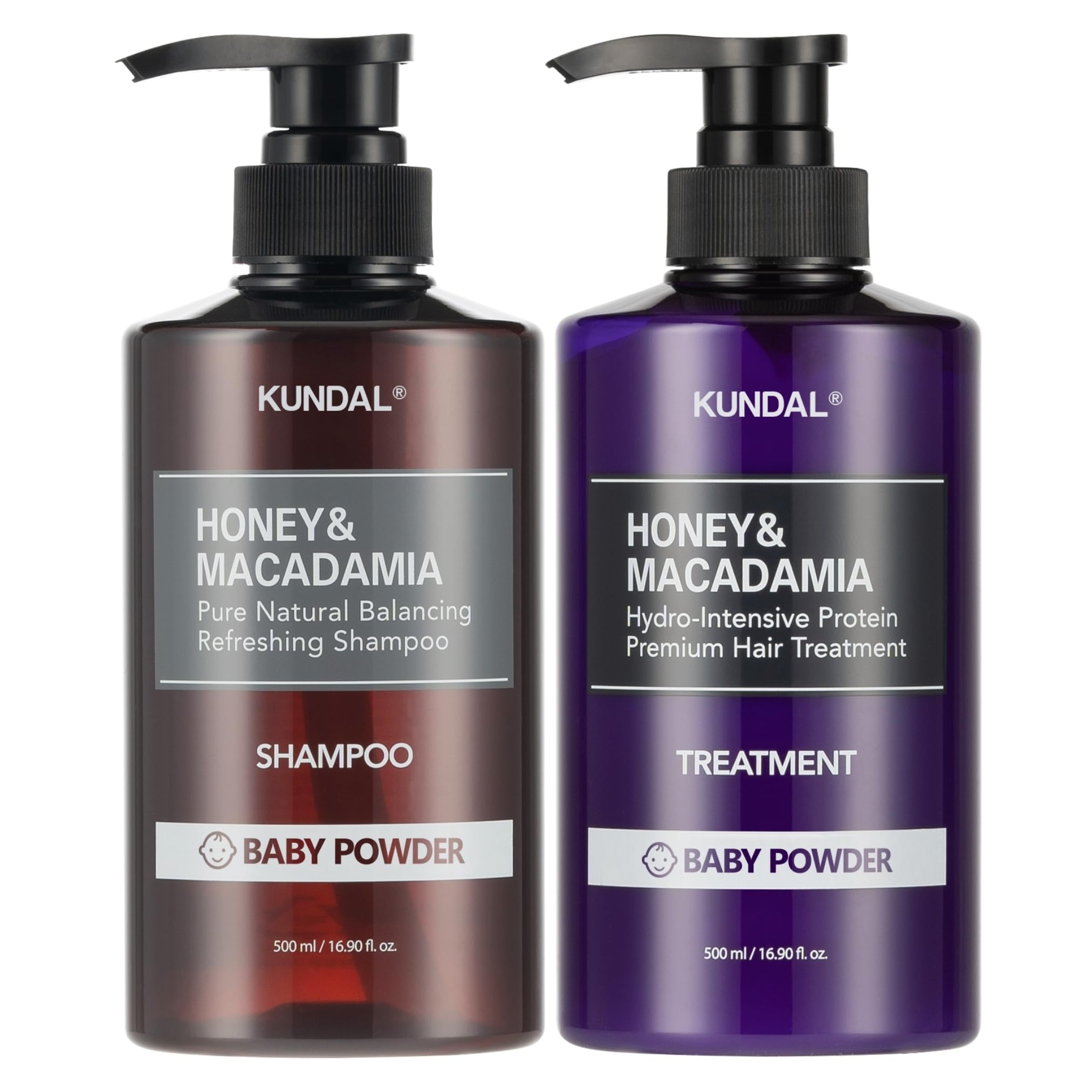 Kundal Natural Hair Shampoo And Conditioner Set [Baby Powder] - Nourish, Strengthen, Repair Hair With Honey, Argan Oil, Macadami