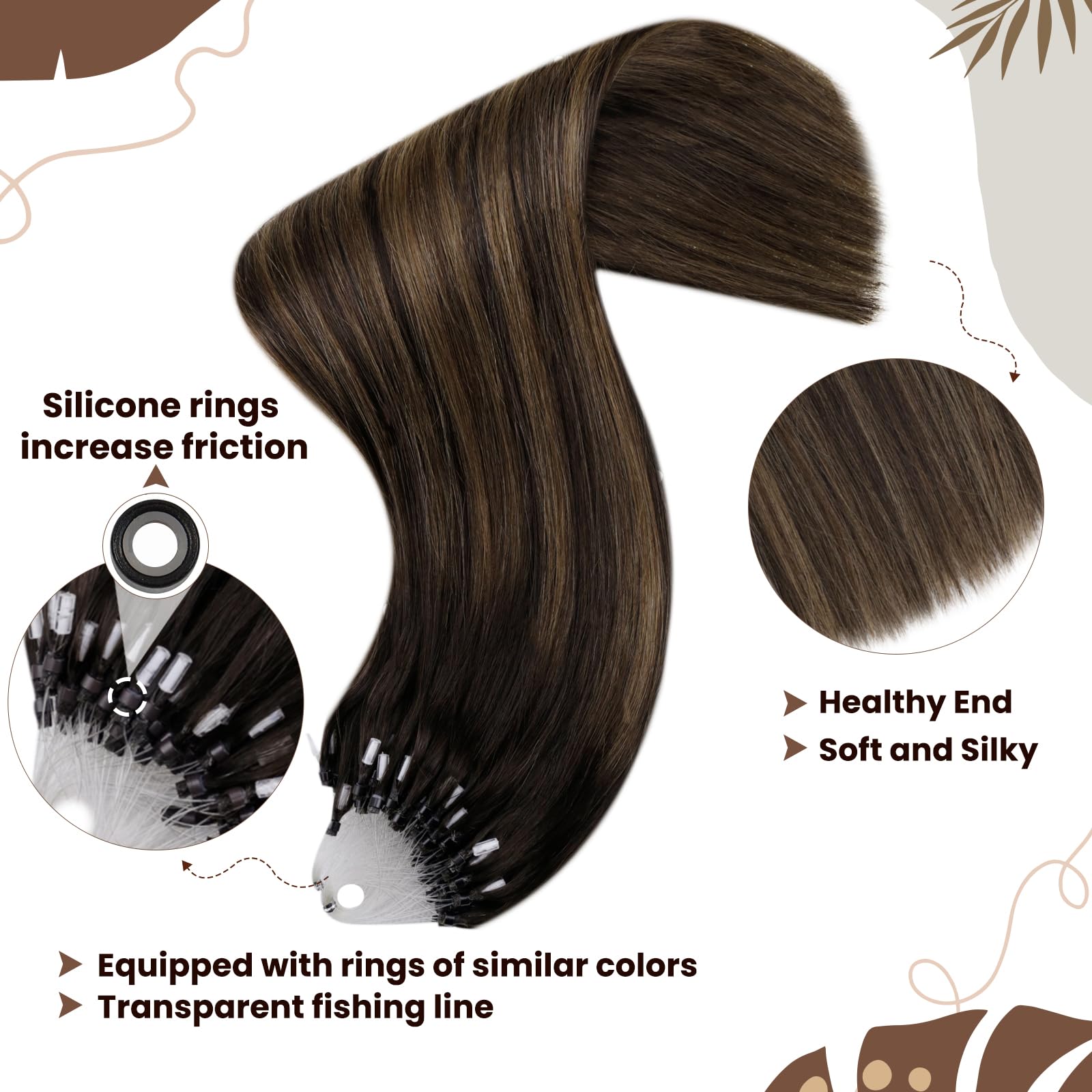 Hetto Micro Beads Hair Extensions Balayage Brown Microlink Hair Extensions Human Hair Micro Loop Real Human Hair Extensions #2/8