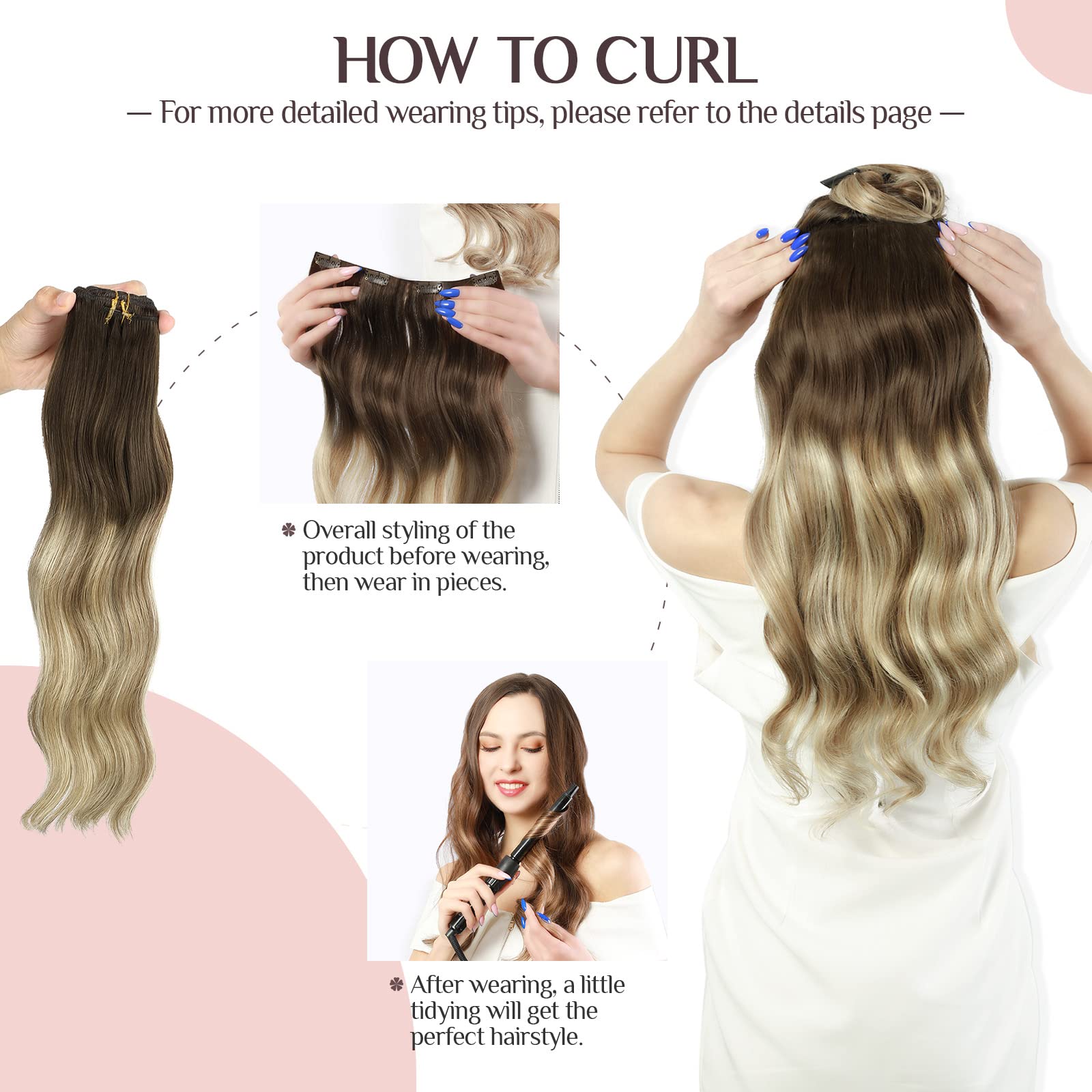 Clip In Hair Extensions Real Human Hair, 7Pcs 120G 18 Inch, Walnut Brown To Ash Brown And Bleach Blonde Maxita Remy Hair Extensi