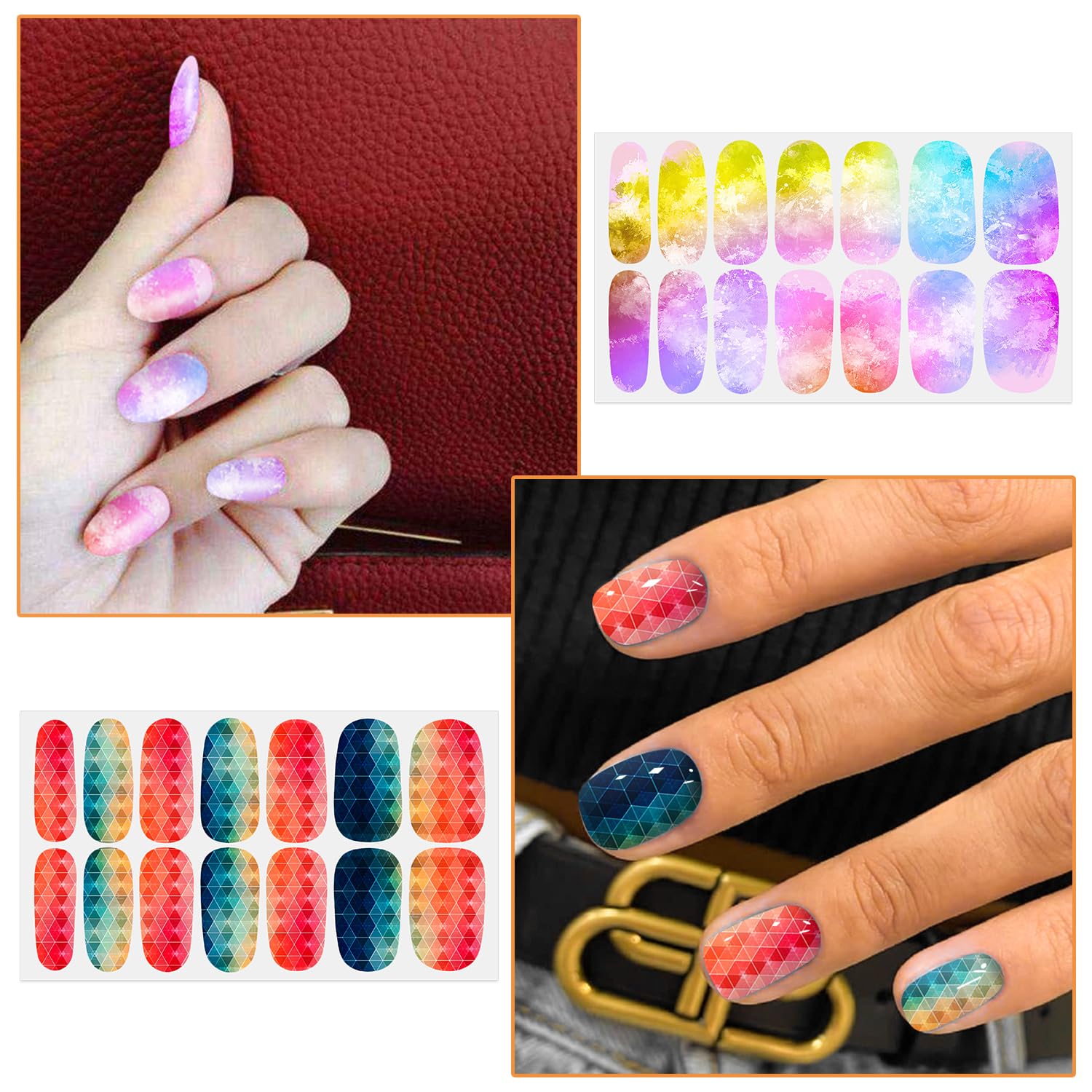Wokoto 12 Sheets Graffiti Nail Polish Stickers Full Nail Wraps For Women Aurora Gradient Gel Nail Strips Nail Polish Strips For
