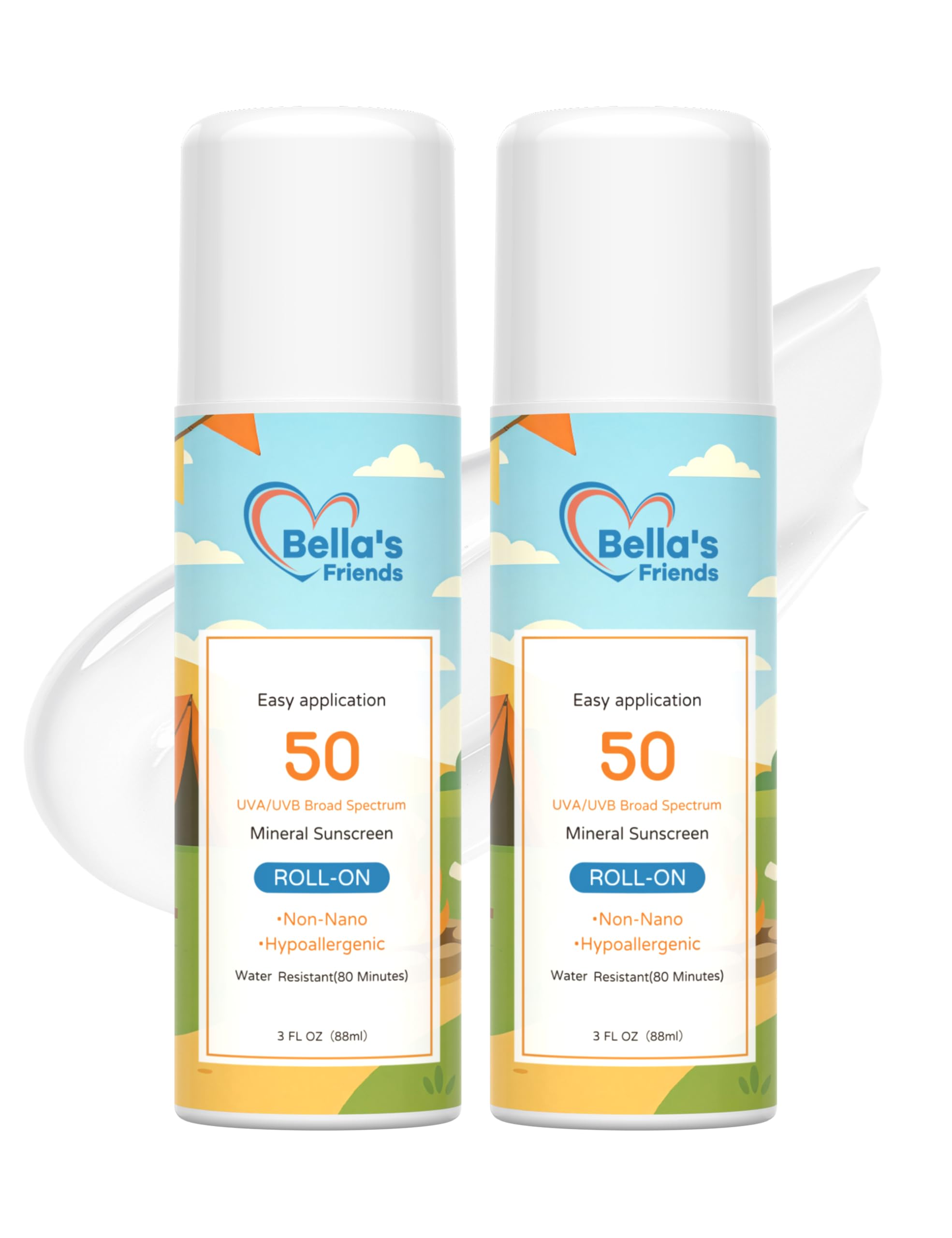 Kids Roll-On Mineral Sunscreen SPF 50, Travel Size, Reef Safe, Beach Vacation Essentials, Natural Face Sunscreen Lotion Applicat