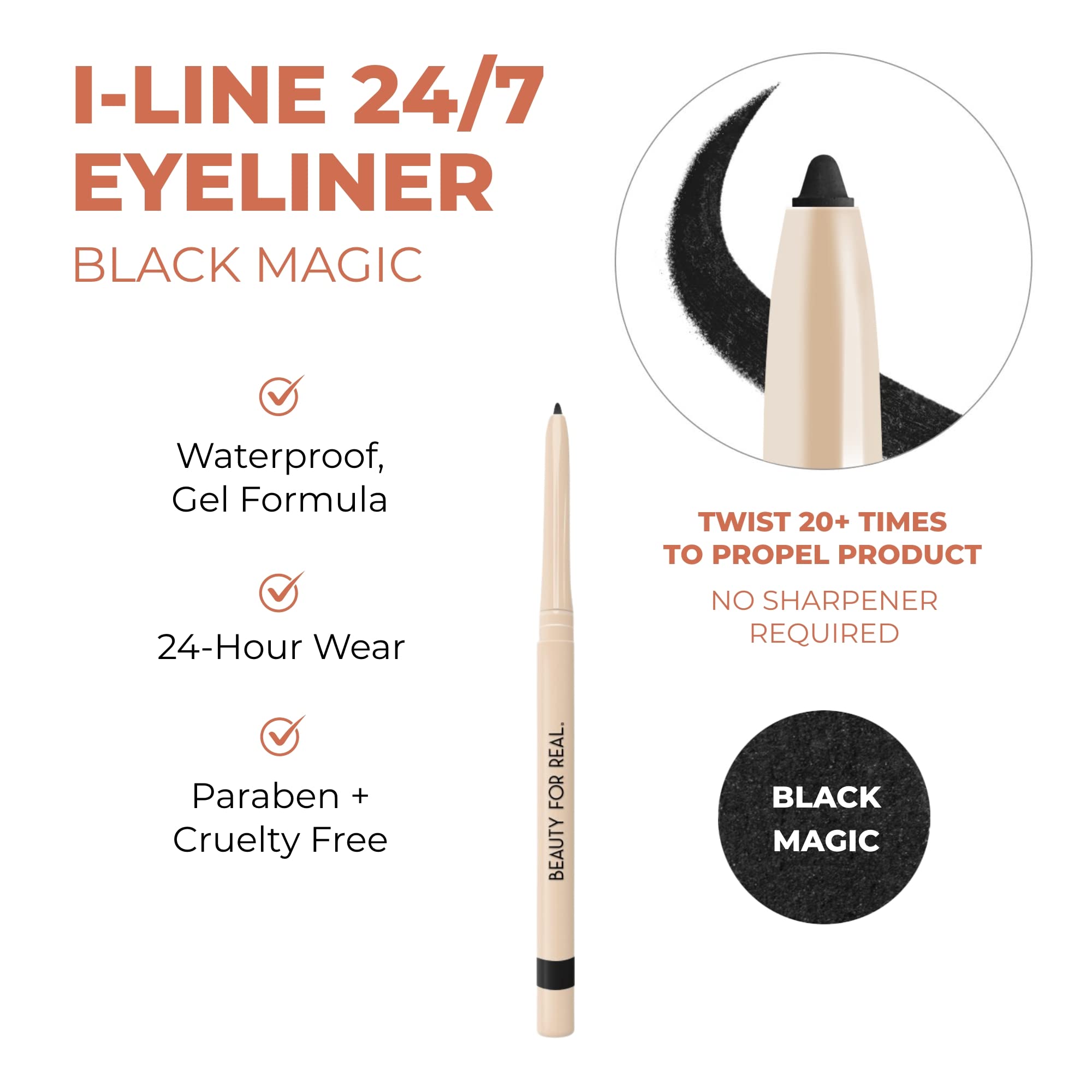 Beauty For Real I-Line 24-7 Eyeliner (Black Magic) & Hi-Def Mascara (Just Black) Set - Long-Wearing, Waterproof Gel Eyeliner + D