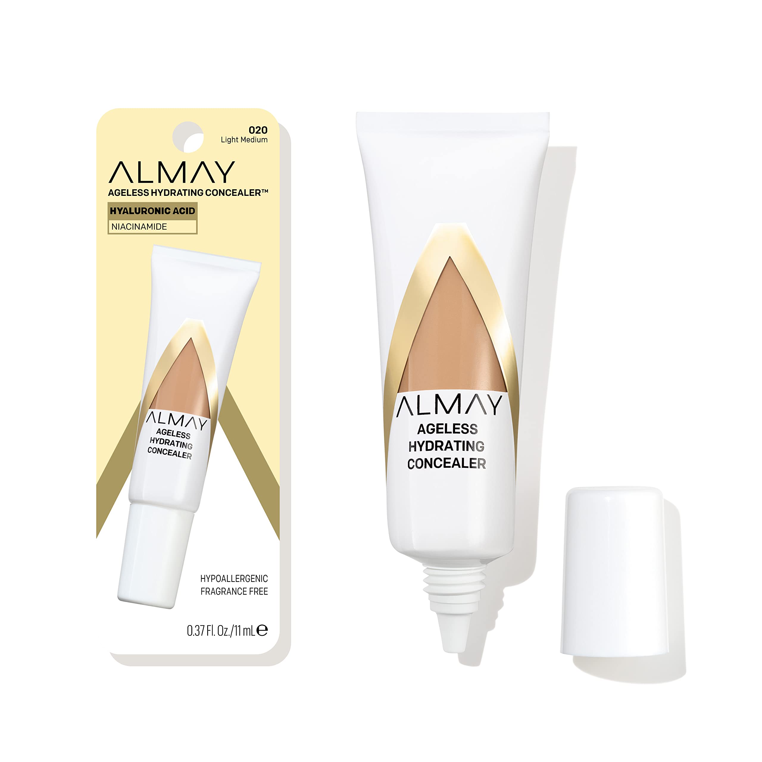 Almay Anti-Aging Concealer, Face Makeup With Hyaluronic Acid, Niacinamide, Vitamin C & E, Hypoallergenic, -Fragrance Free, 020 L