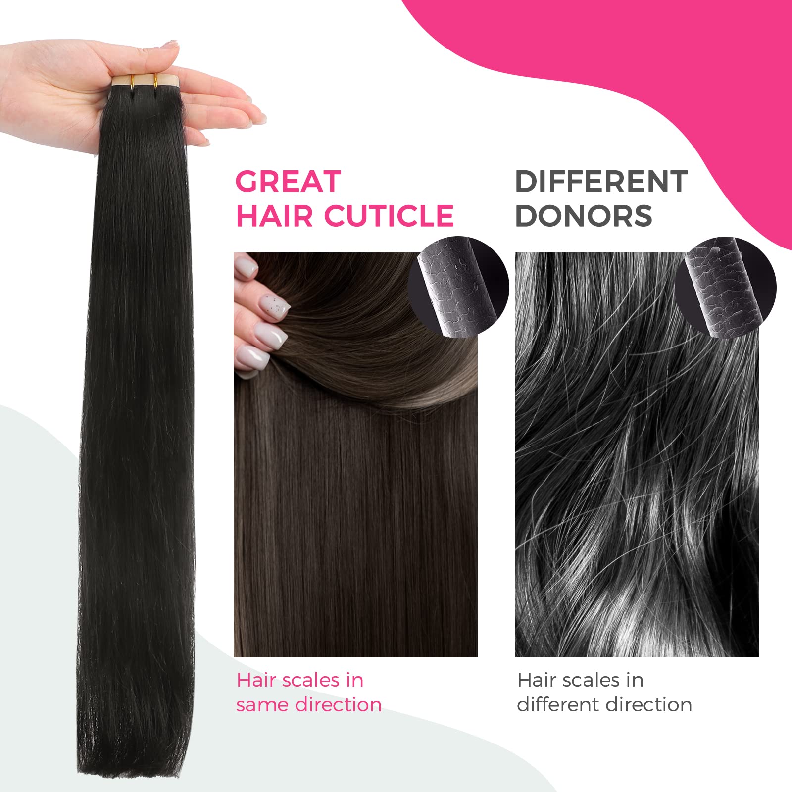 Lashey Tape In Hair Extensions Natutal Black Extensions Real Straight Tape In Hair Extensions 50G/Pack 20Pcs Natural Remy Human