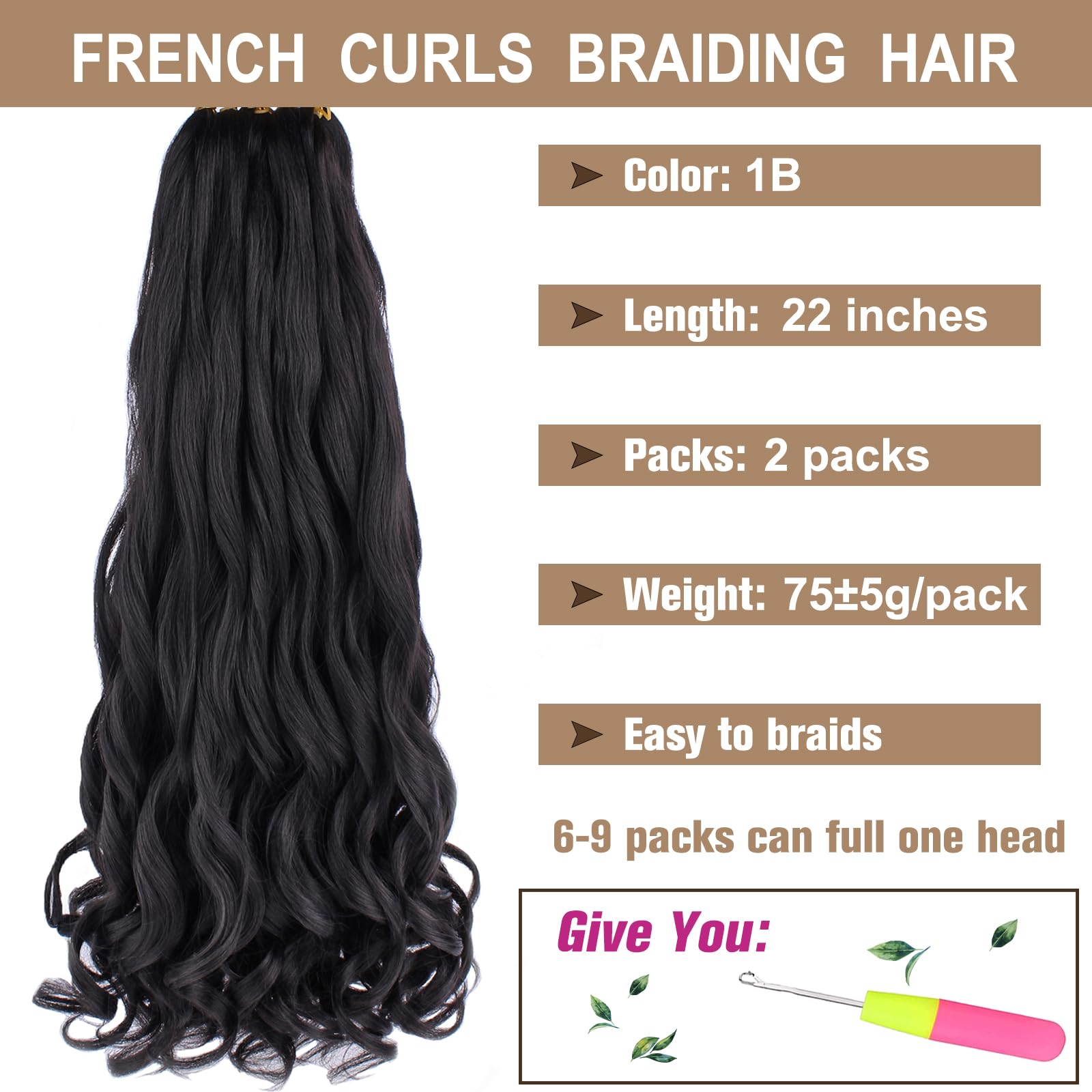 Cookoo French Curl Braiding Hair 22 Inch 2 Packs Loose Wave Braiding Hair For Box Braids Spanish Curly Braiding Hair Silky Spira