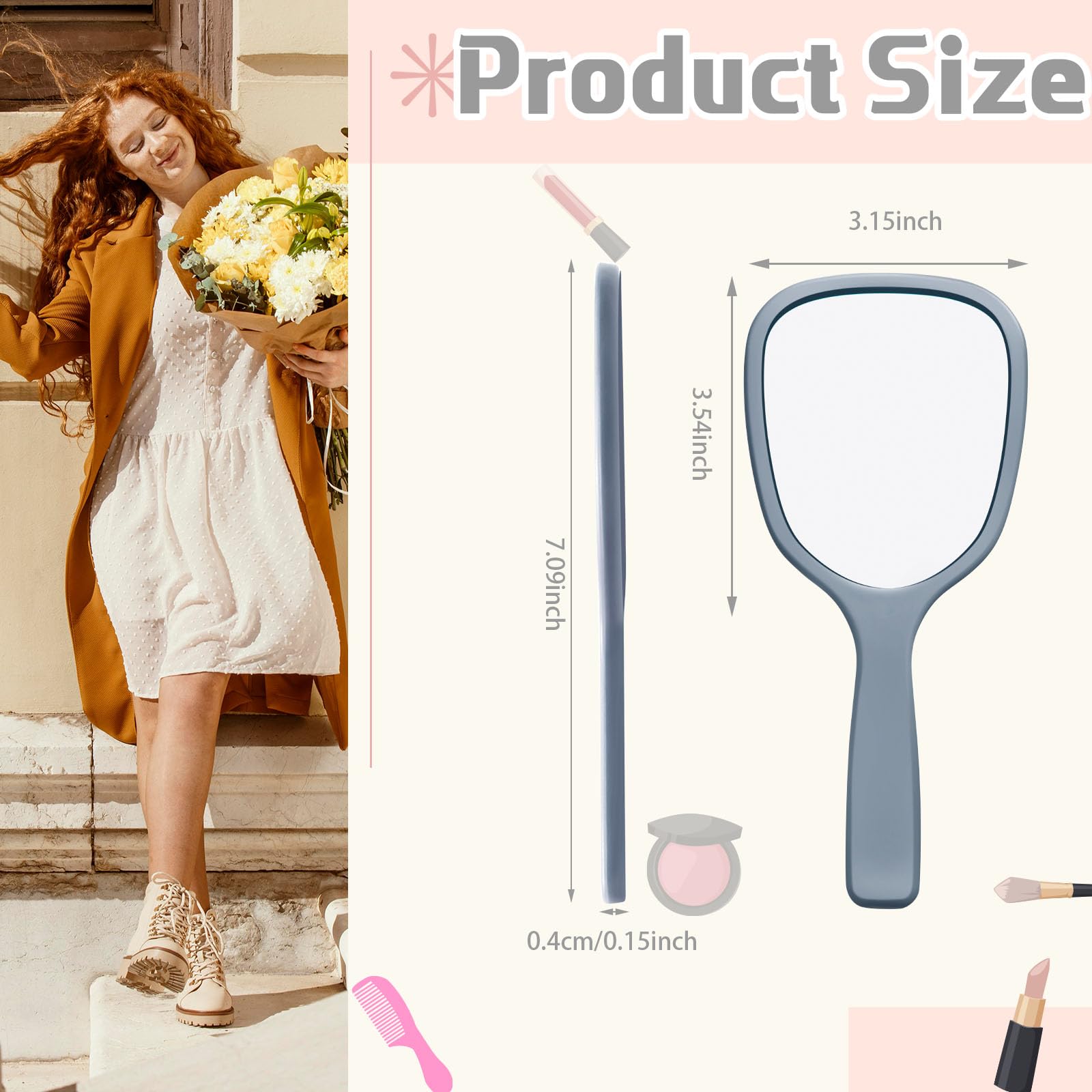 Vinsot 50 Pcs Handheld Mirror Bulk Small Hand Mirrors with Handle Plastic Portable Daily Makeup Tools for Home Travel Camping Da
