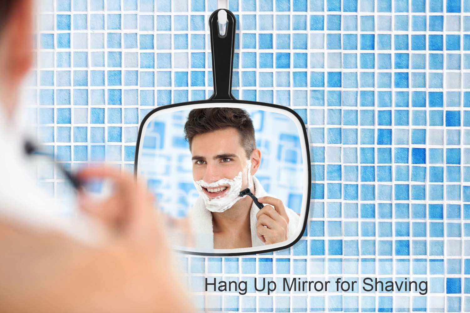 Omiro Hand Mirror, Extra Large Black Handheld Mirror With Handle, 9'' W X 12.4'' L