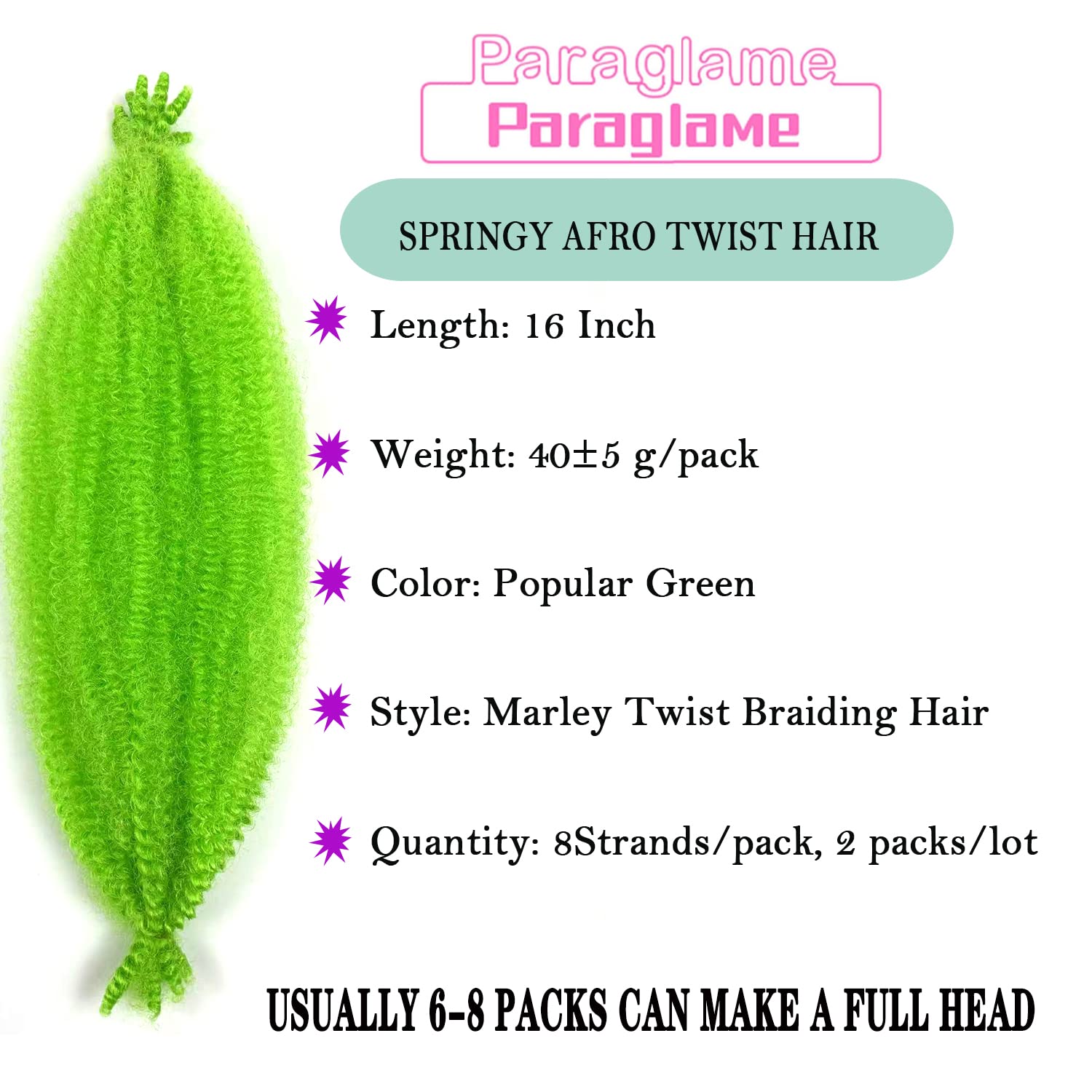 Marley Hair 16 Inch Springy Afro Twist Hair 2 Packs Marley Twist Braiding Hair For Faux Locs Crochet Hair Green Braiding Hair Ex
