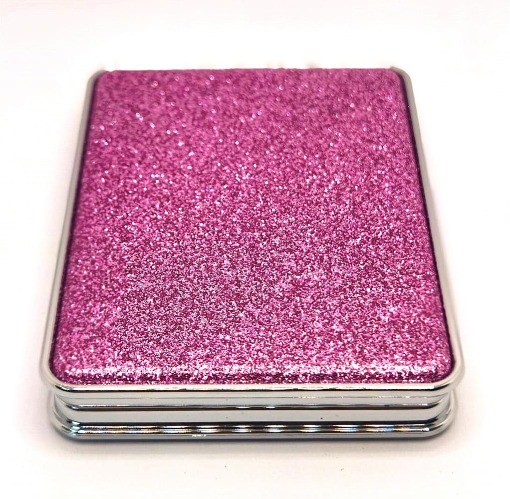 Mpowtech Square Purple Compact Mirror For Women,Small Magnifying Travel Mirror With Glitter,Portable 2 X 1X Magnification Foldin