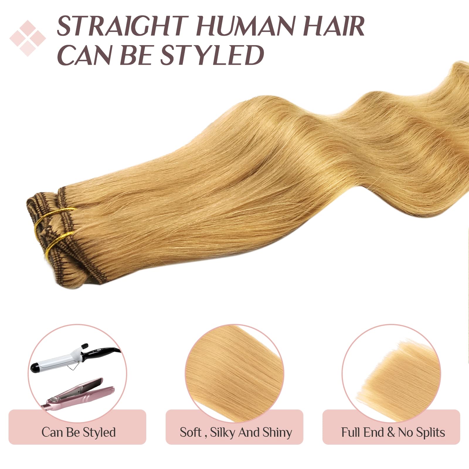 Maxita Clip In Hair Extensions Real Human Hair, 120G 7Pcs Dirty Blonde 16 Inch, Remy Human Hair Extensions Clip In Straight Natu
