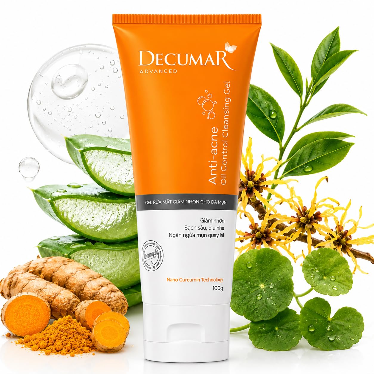 HVSun Decumar Advanced AntiAcne Cleansing Gel, Daily Face Wash for Oily & BlemishProne Skin with Turmeric & Neem, 100g / 3.52 