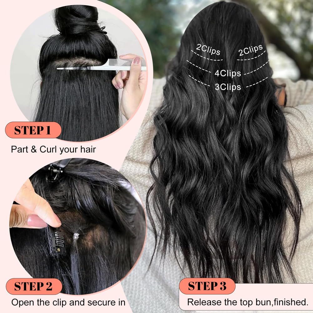 Alxnan Clip In Hair Extensions For Women,Medium Brown Ash Blonde Long Wavy Hair Extensions Clip Ins 4Pcs 24 Inch Synthetic Soft