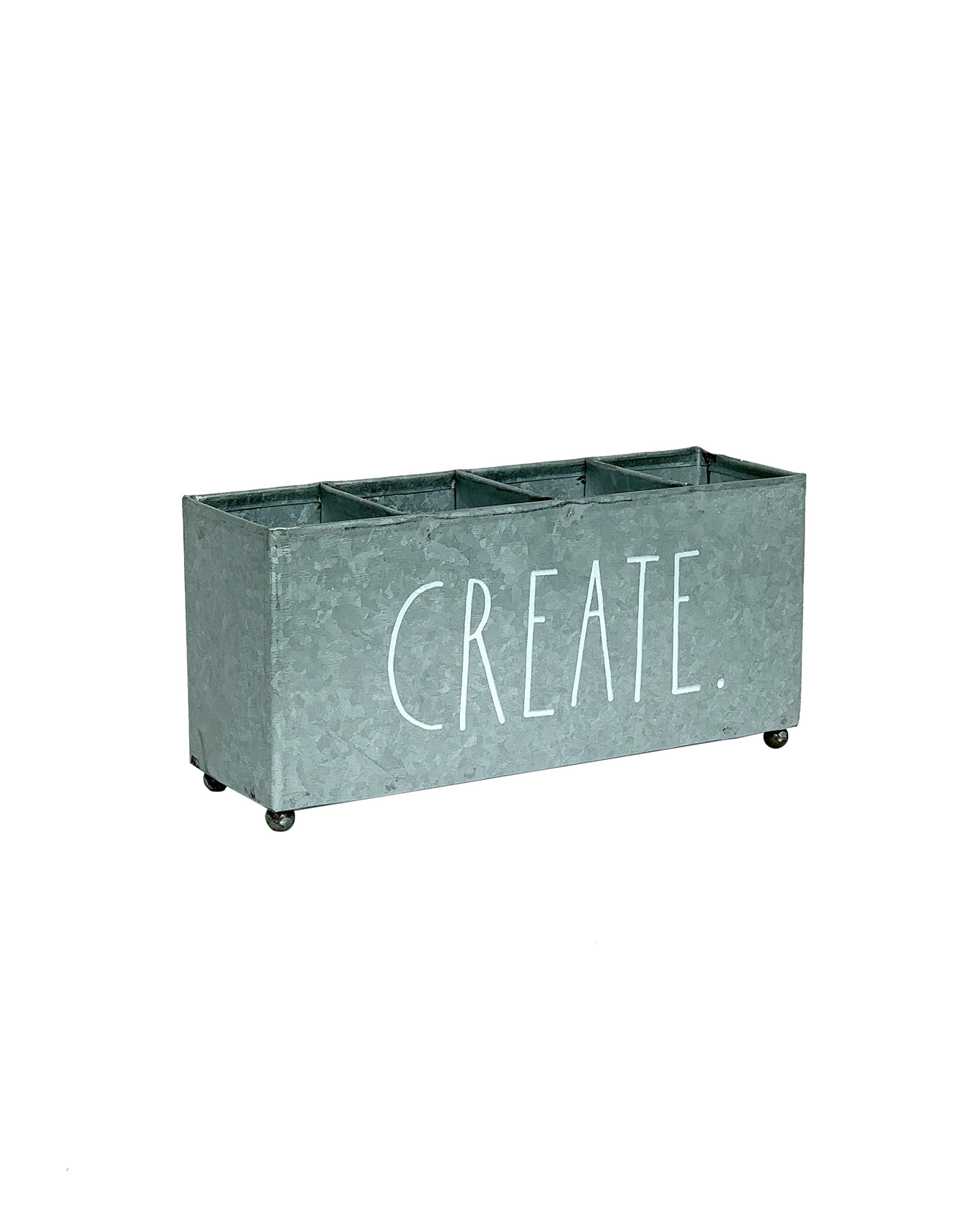 Rae Dunn Beauty Organizer - Four Sections For Cosmetic Storage - Galvanized Metal Container For Makeup Supplies, Personal Items,