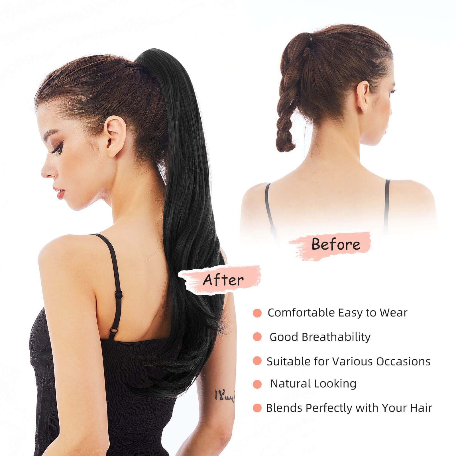 Heweicsy Ponytail Extension,Hair Extension Ponytail 22'' Long Claw Hair Extension Synthetic Wavy Straight Hairpieces Ponytail Cl