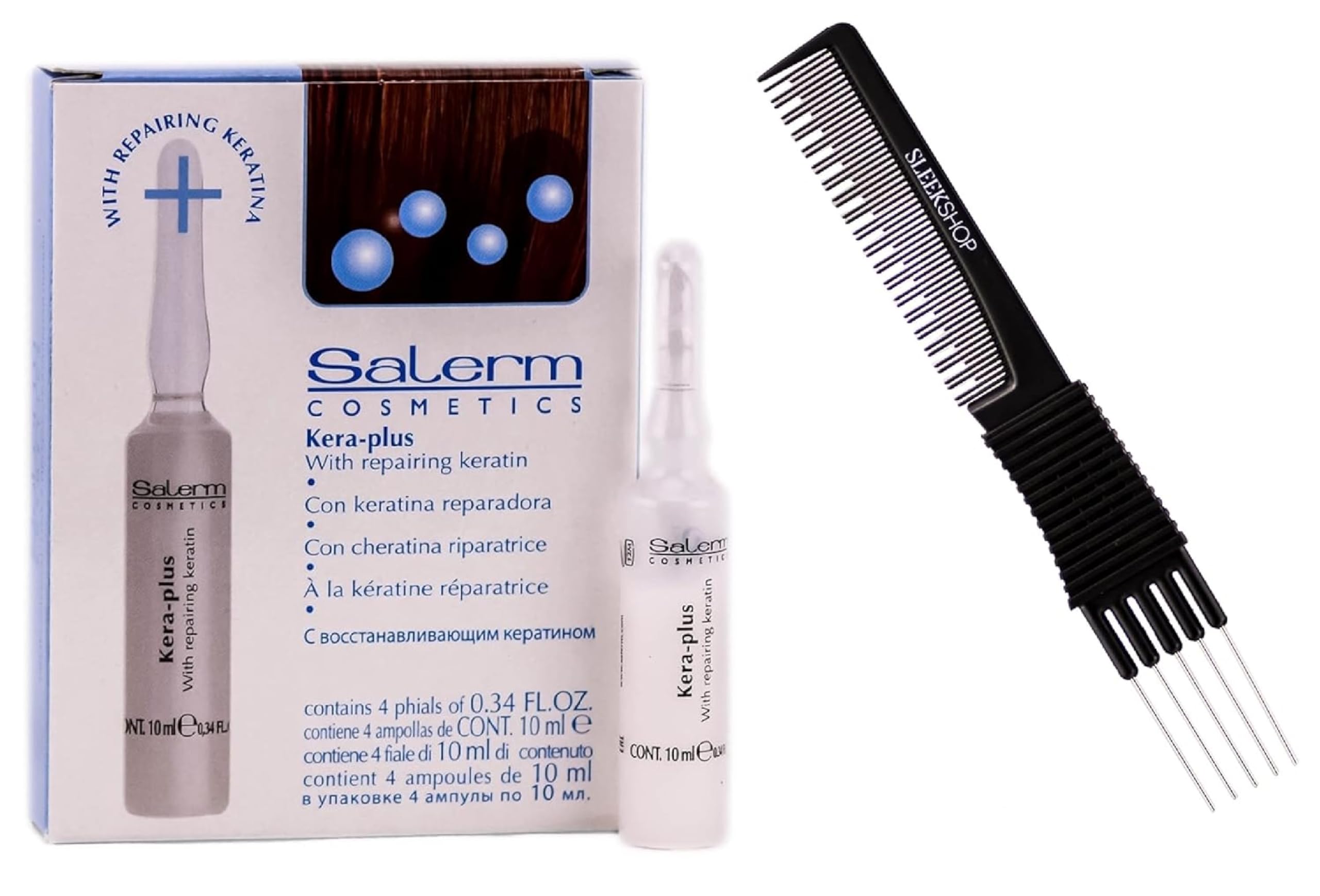 Salerm Cosmetics KERA-PLUS with Repairing Keratin, Straight Hair for Straightening, Protects from Damage Caused by Heat Tools (w