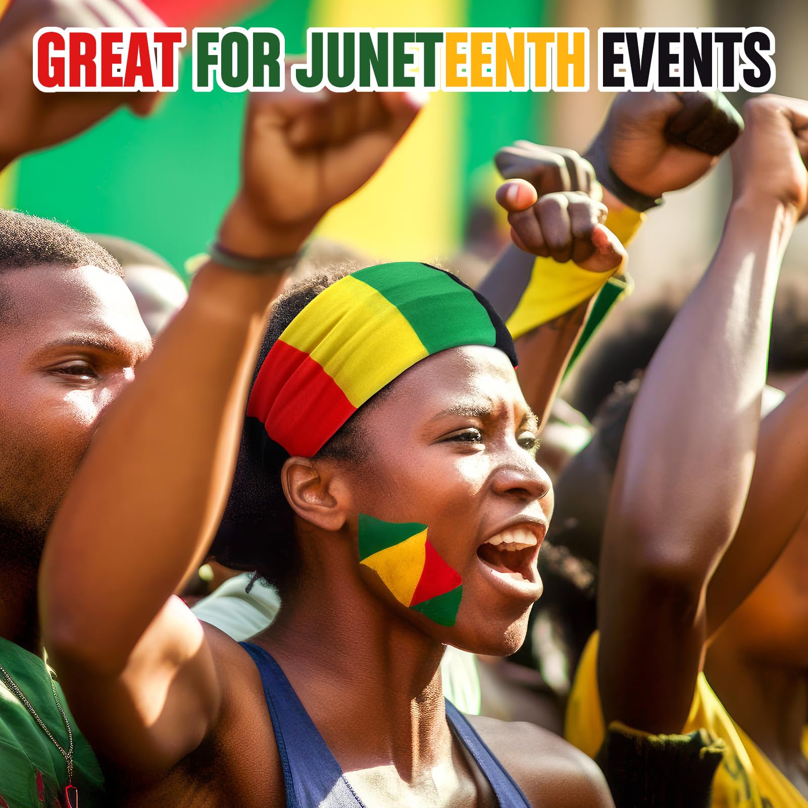 Hoteam 4 Pcs Juneteenth Headbands African Jamaica Rasta Juneteenth Knotted Elastic Headband Red Black Green African Turban for W