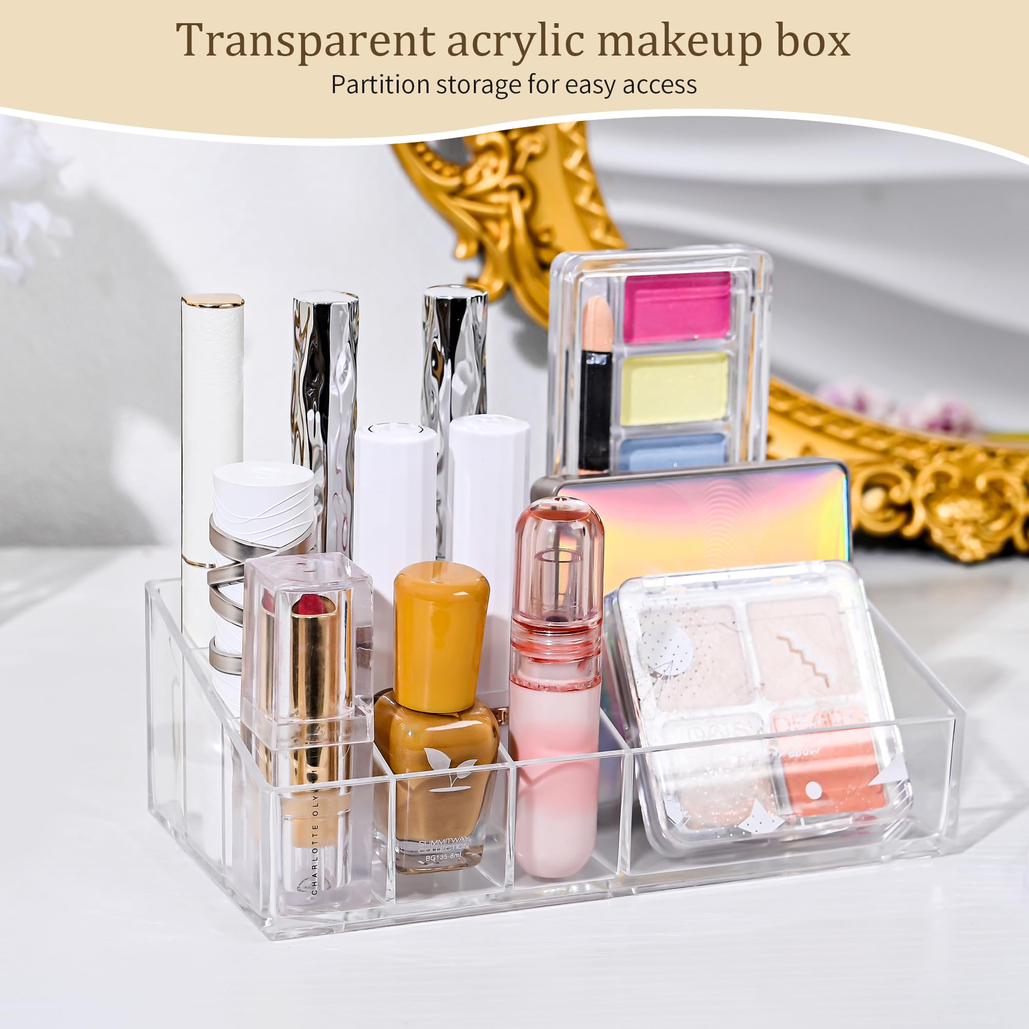 MERATIA Clear Acrylic Makeup Organizer, 10 Compartments, Cosmetic Storage Display for Lipstick, Nail Polish, Beauty Supplies (cl