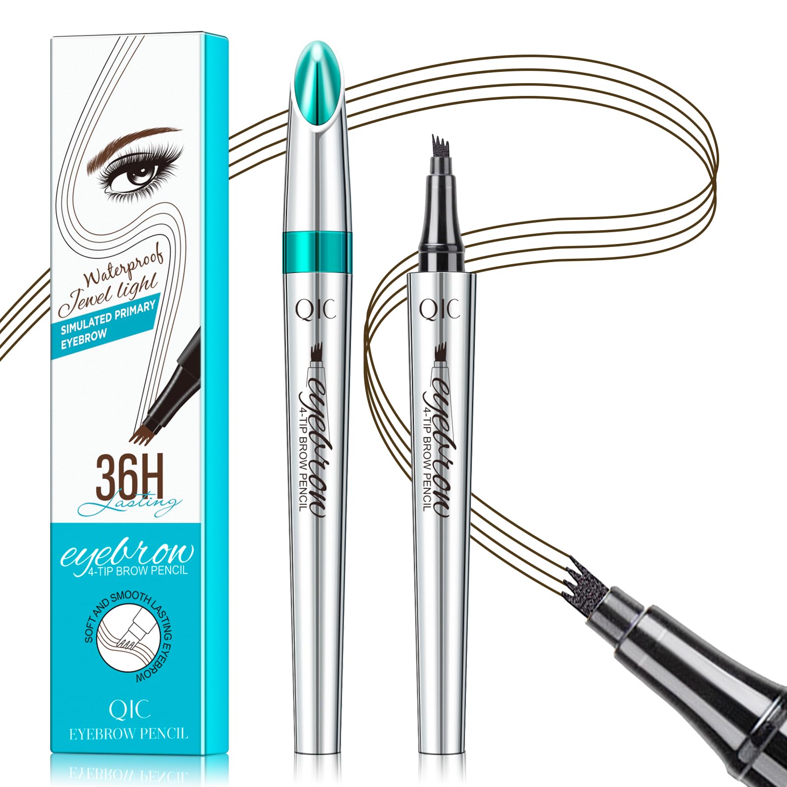 Eyebrow Pencil With 4 Tip Microblade For Natural Eyebrow Makeup Eyebrow Microblading Pen Waterproof &Smudge-Proof (2# Dark Brown