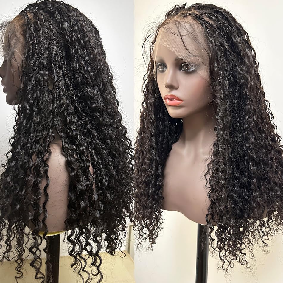 Flowerseason Boho Box Braids Wig Full Lace Braided Wig Human Hair Square Parted Knotless Pre Pluched With Baby Hair Braided Wigs