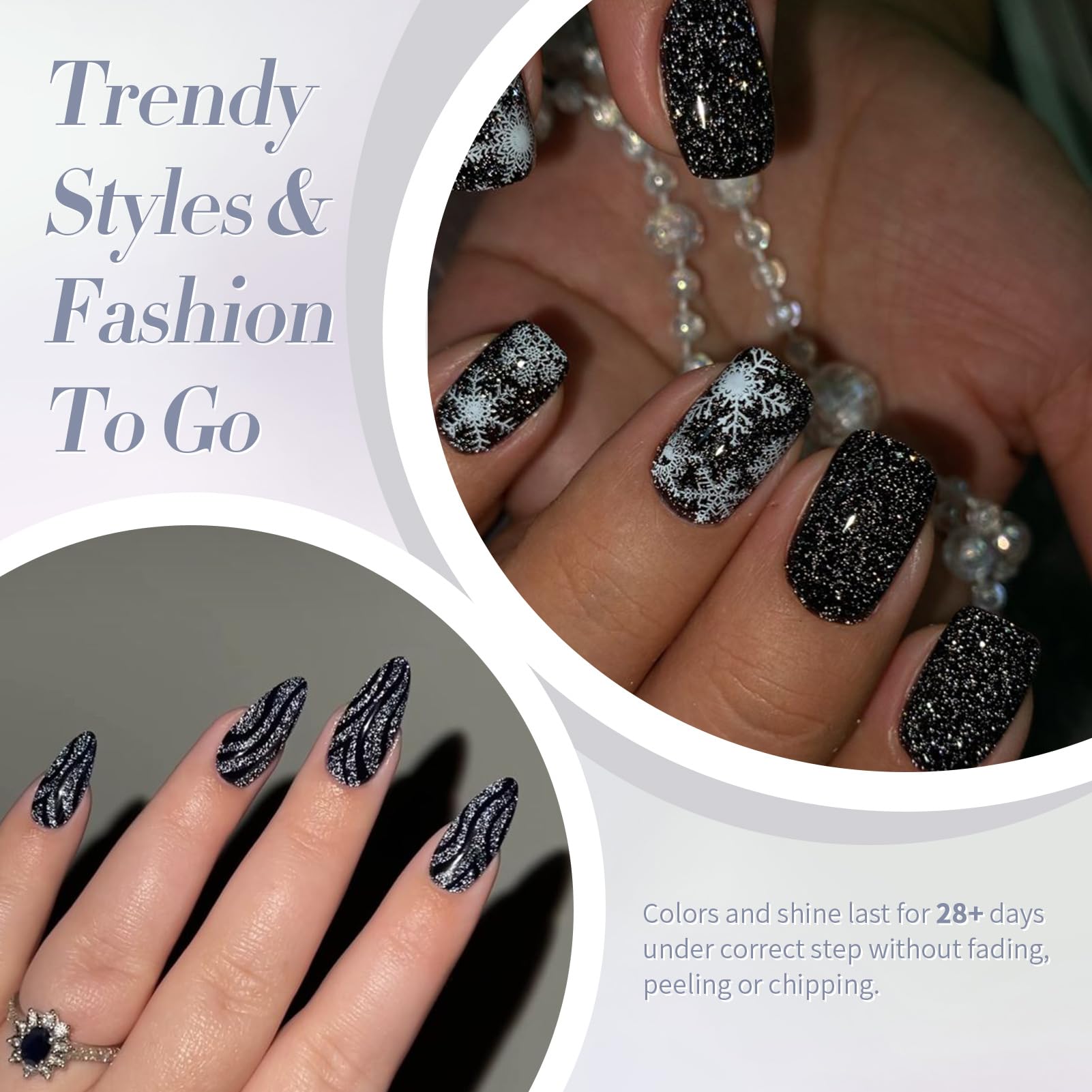 Born Pretty Black Reflective Glitter Gel Nail Polish Set For Christmas Nails Holographic Sparkle Glitter Gel Flash Soak Off Mani