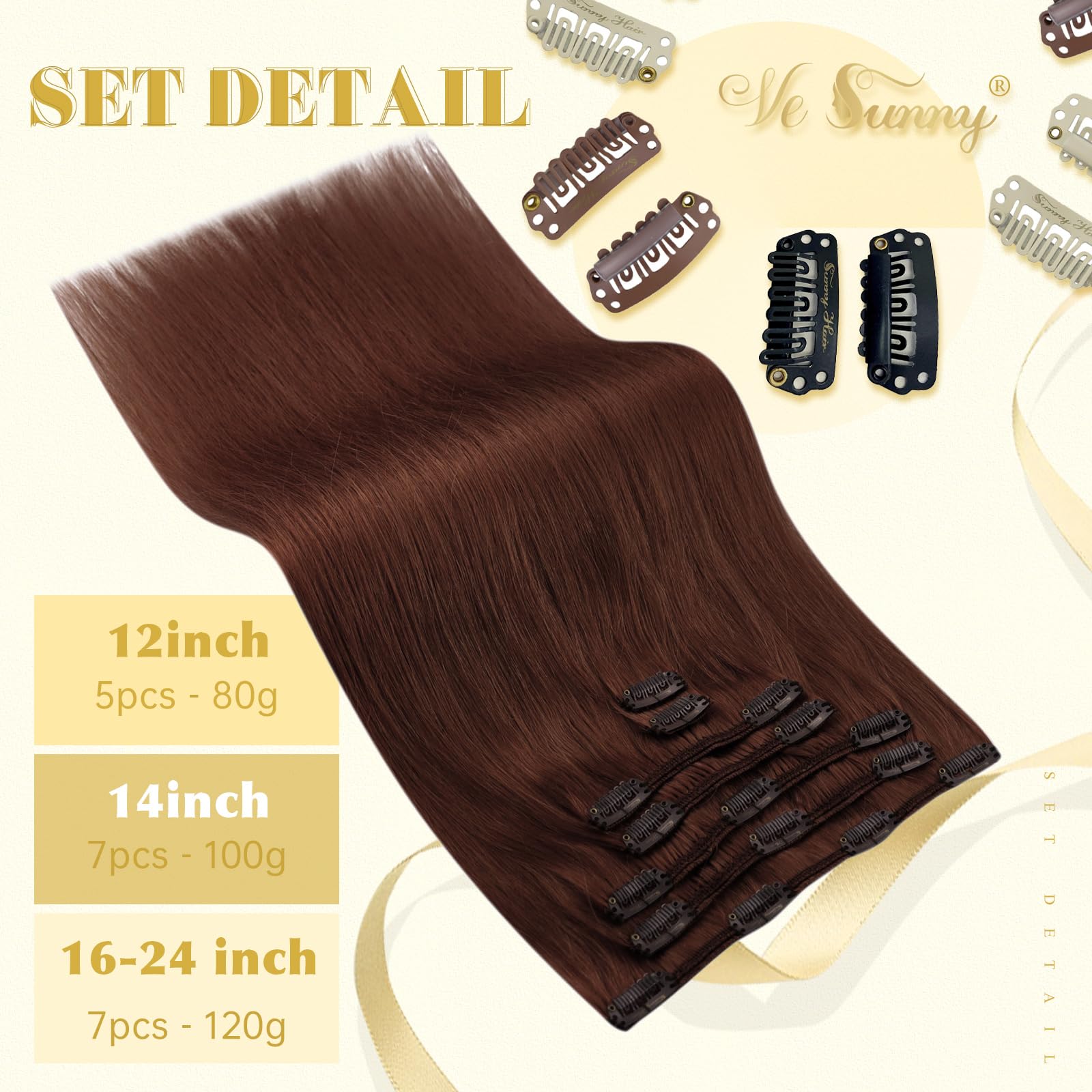 Ve Sunny Auburn Clip In Hair Extensions Human Hair Clip In Extensions Red Auburn Real Hair Extensions Clip In Human Hair Dark Au
